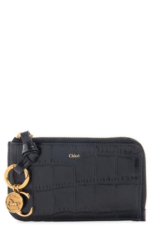 Chloé Small Alphabet Zip Croc Embossed Leather Card Holder in