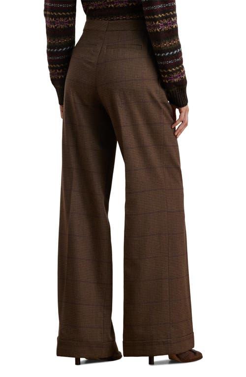Ralph Lauren Check Wool Wide Leg Pants in Brown | Lyst