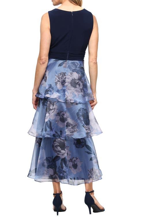 sl fashion tiered dress S.L. Fashions Chiffon Tulip Tier Dress-Plus, Size 14W, Navy main image 1