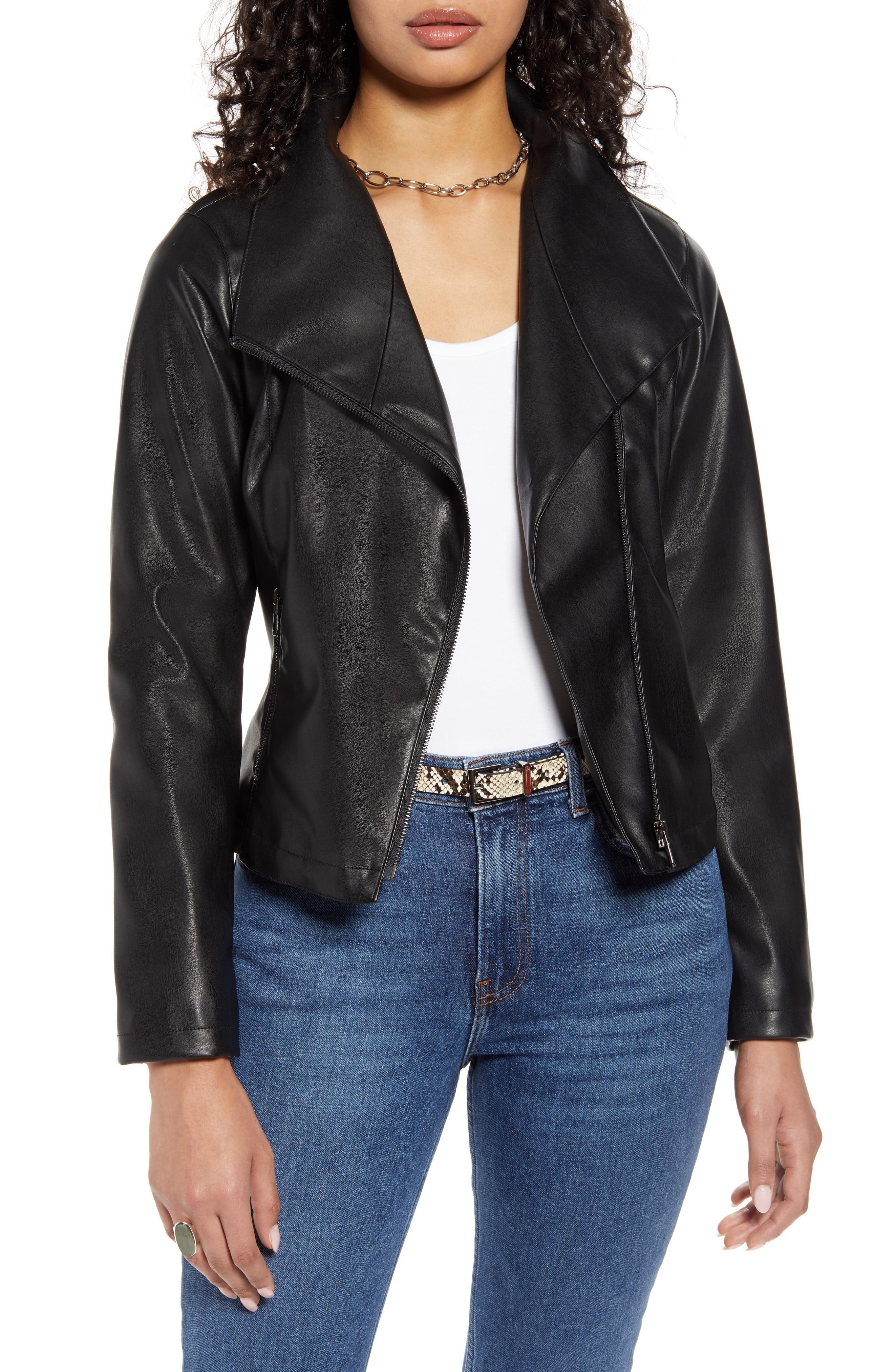 Halogen Halogen Drape Collar Faux Leather Jacket in Black - Lyst