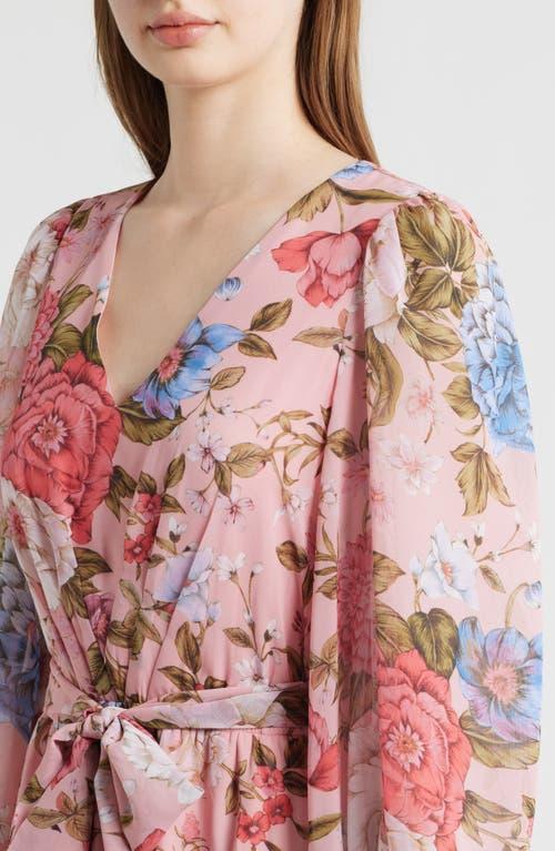 knee length dresses for ladies Anne Klein Women's Long Sleeve Floral Print Tie Waist Wrap Midi Dress Red / L