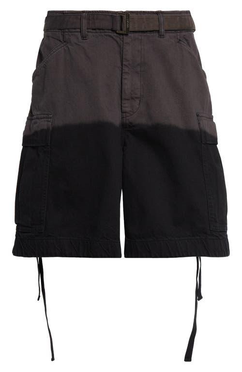 Sacai Belted Garment Dye Cotton Twill Cargo Shorts in Black
