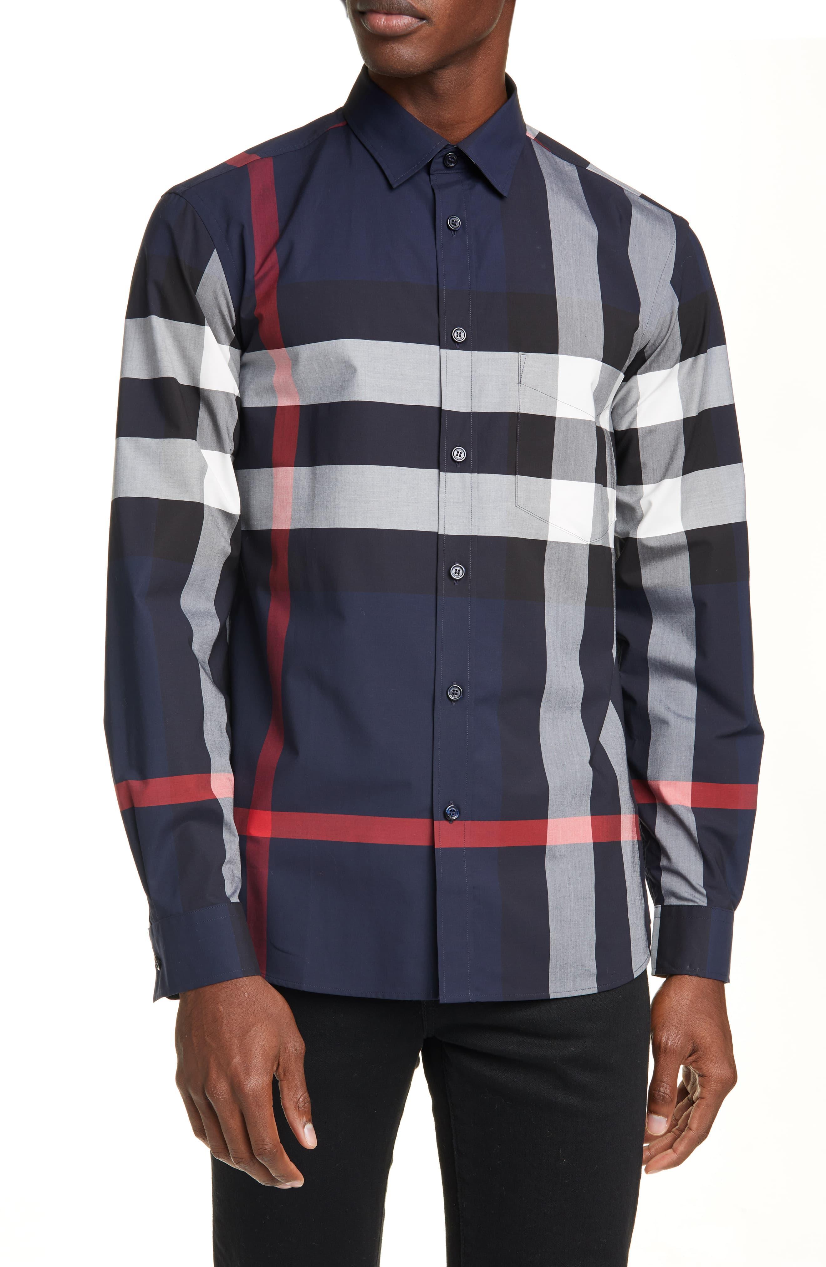 Burberry Somerton Plaid Button-up Shirt in Navy (Blue) for Men - Lyst