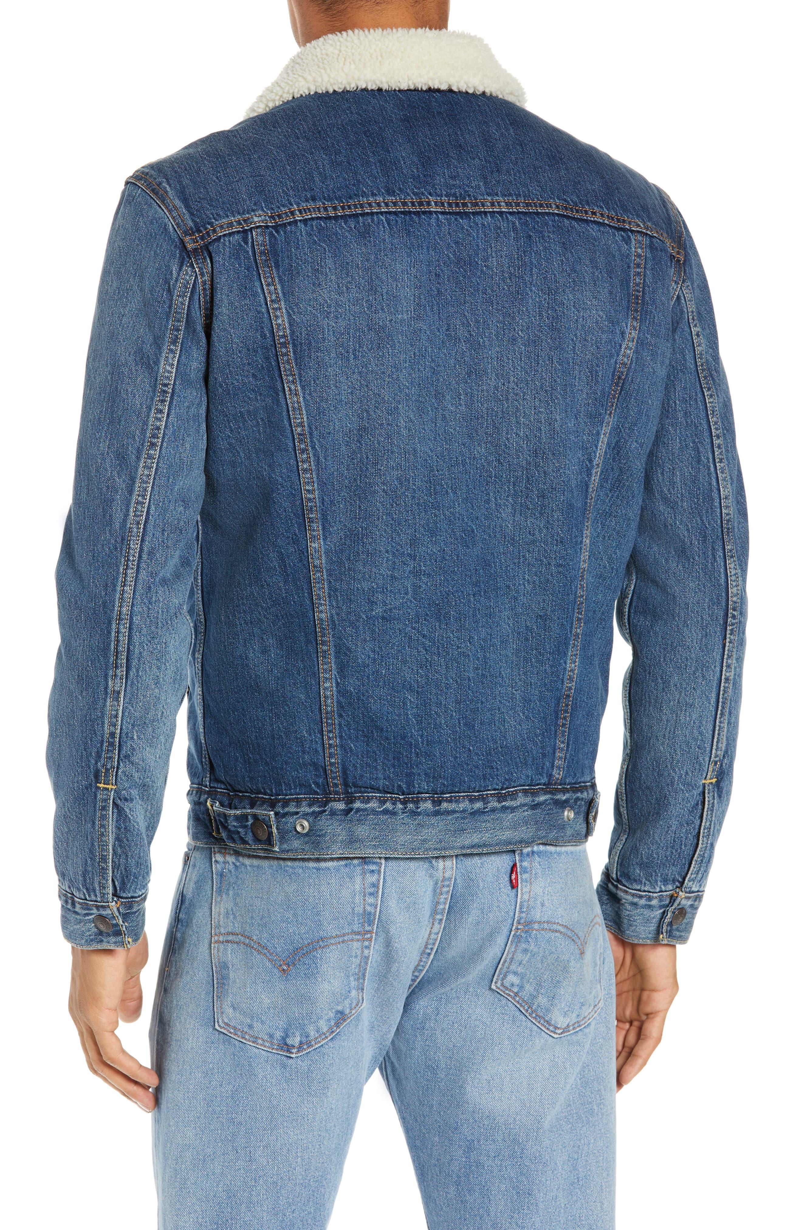faux shearling trim denim trucker jacket