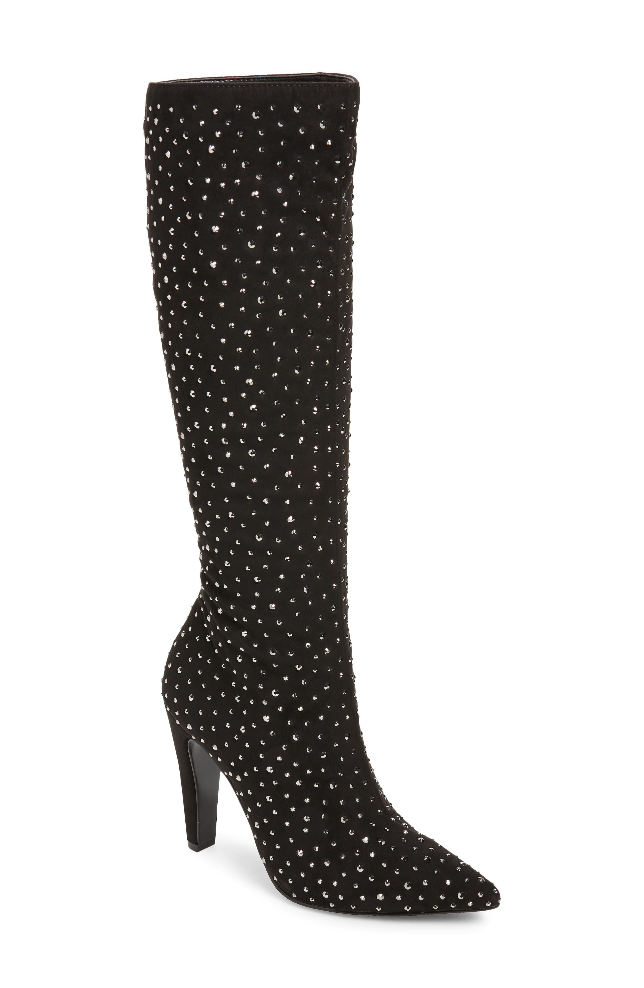 rhinestone knee high boots