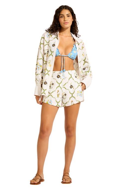 Seafolly Women's Linen Blend Drawstring Waist Beach Shorts - Swimsuit Cover Up