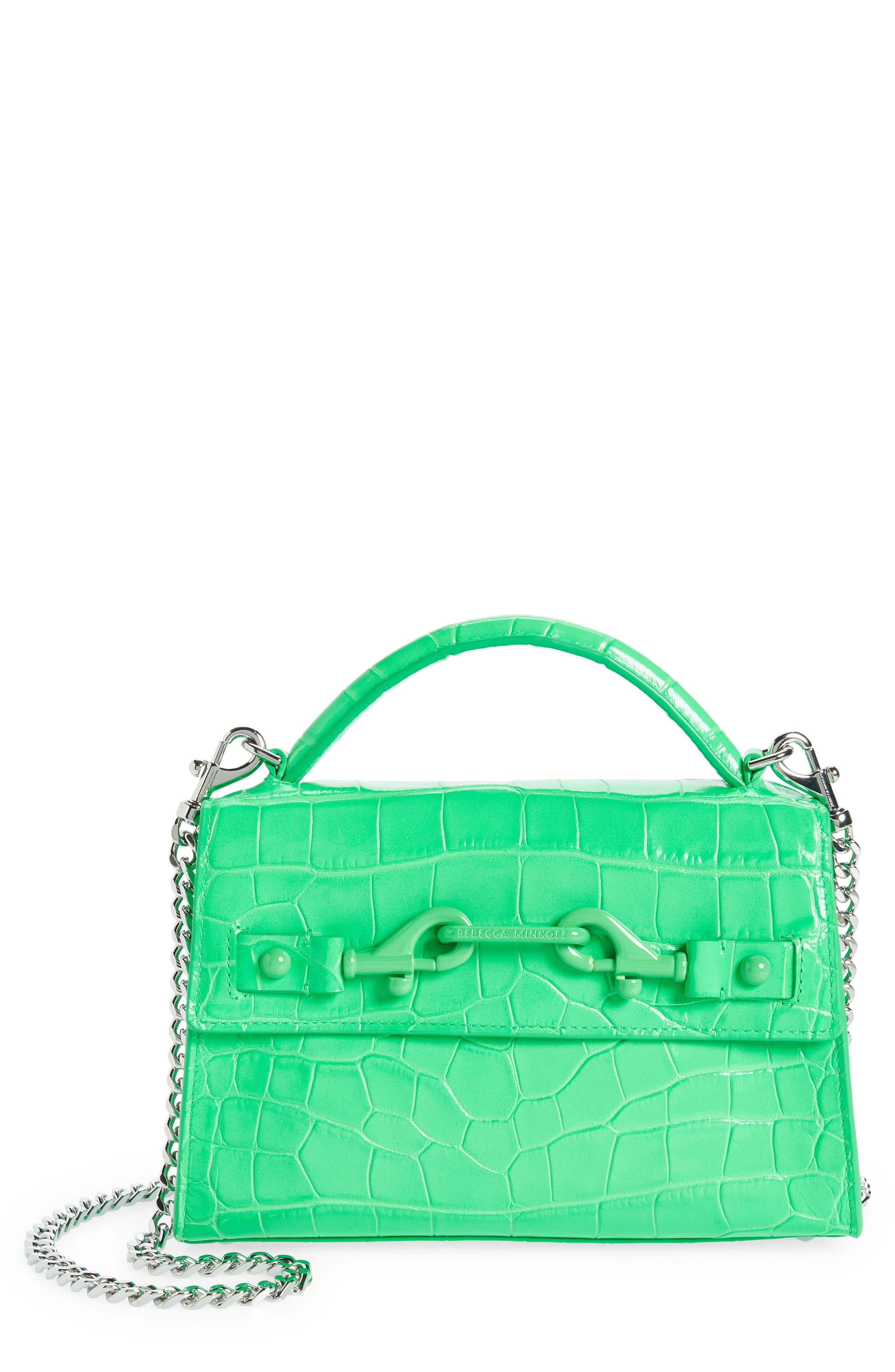 Rebecca Minkoff Lou Top Handle Croc Embossed Leather Crossbody Bag in