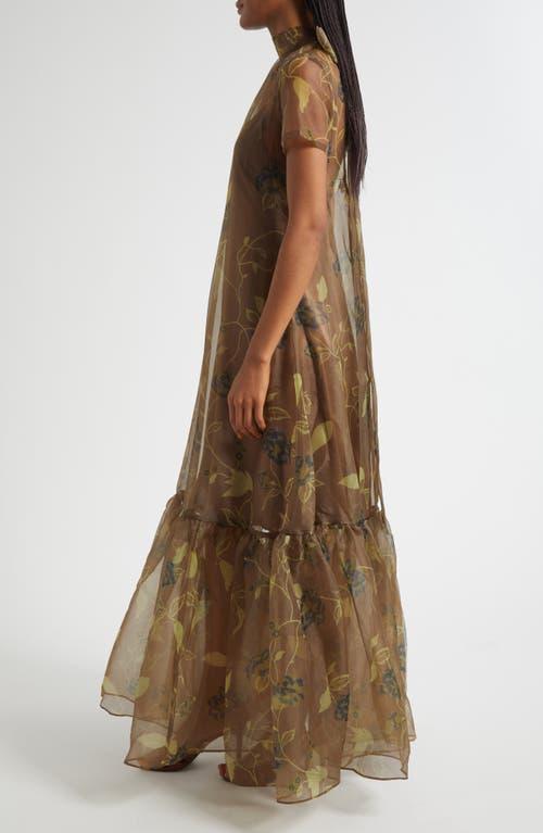 staud calluna dress brown STAUD Calluna Floral Chiffon Dress in Brown