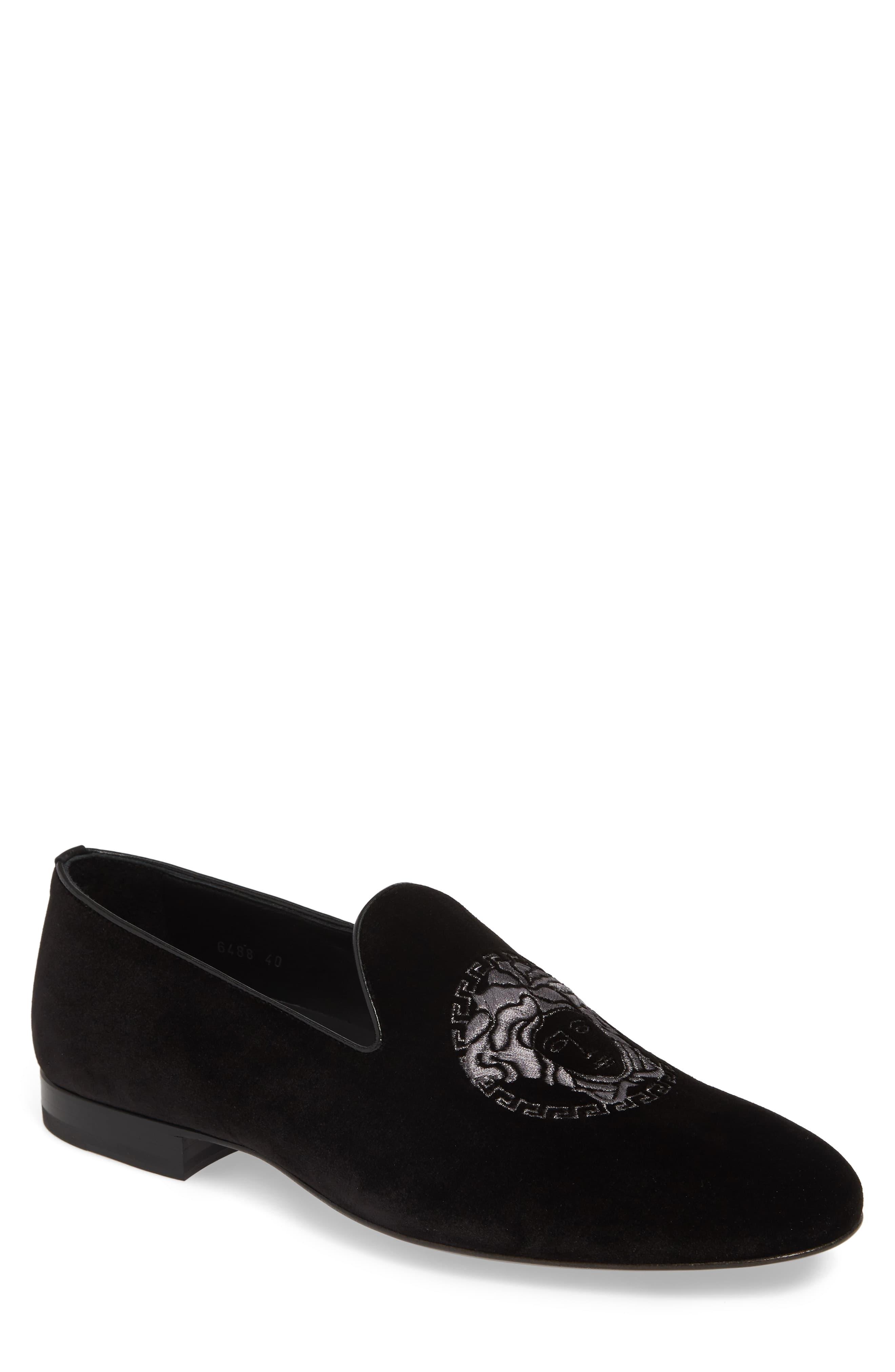 Versace Black Velvet Medusa Smoking Slippers for Men - Lyst