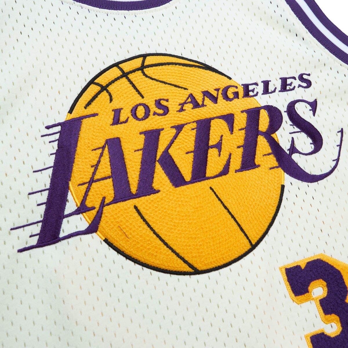 Men's Mitchell & Ness White Los Angeles Lakers Hardwood Classics Arched Retro Lined Full-Zip Windbreaker Jacket Size: Medium