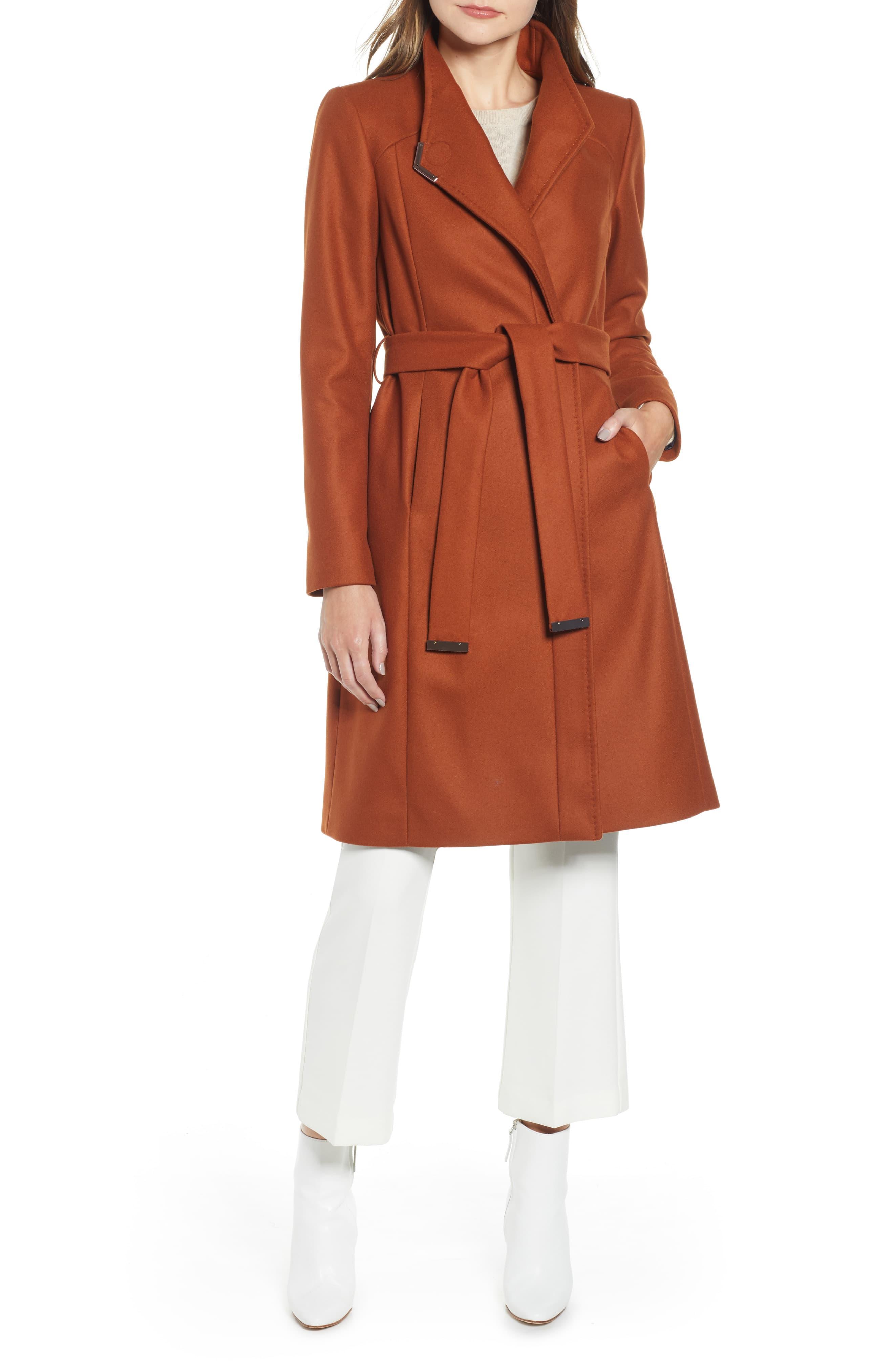 Ted Baker Long Belted Wrap Coat in Brown | Lyst