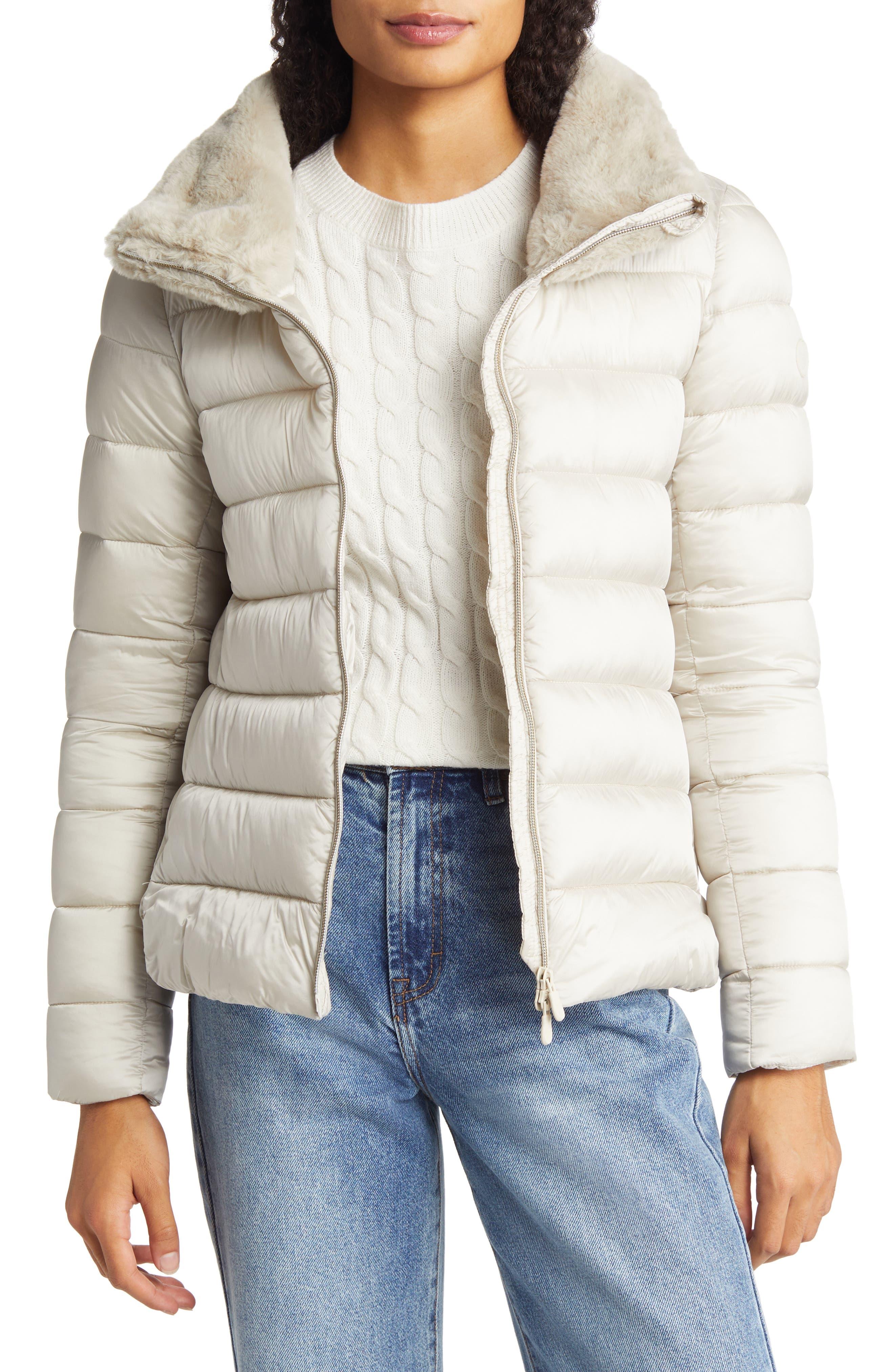 Save The Duck Mei Mixed Media Puffer Jacket in White