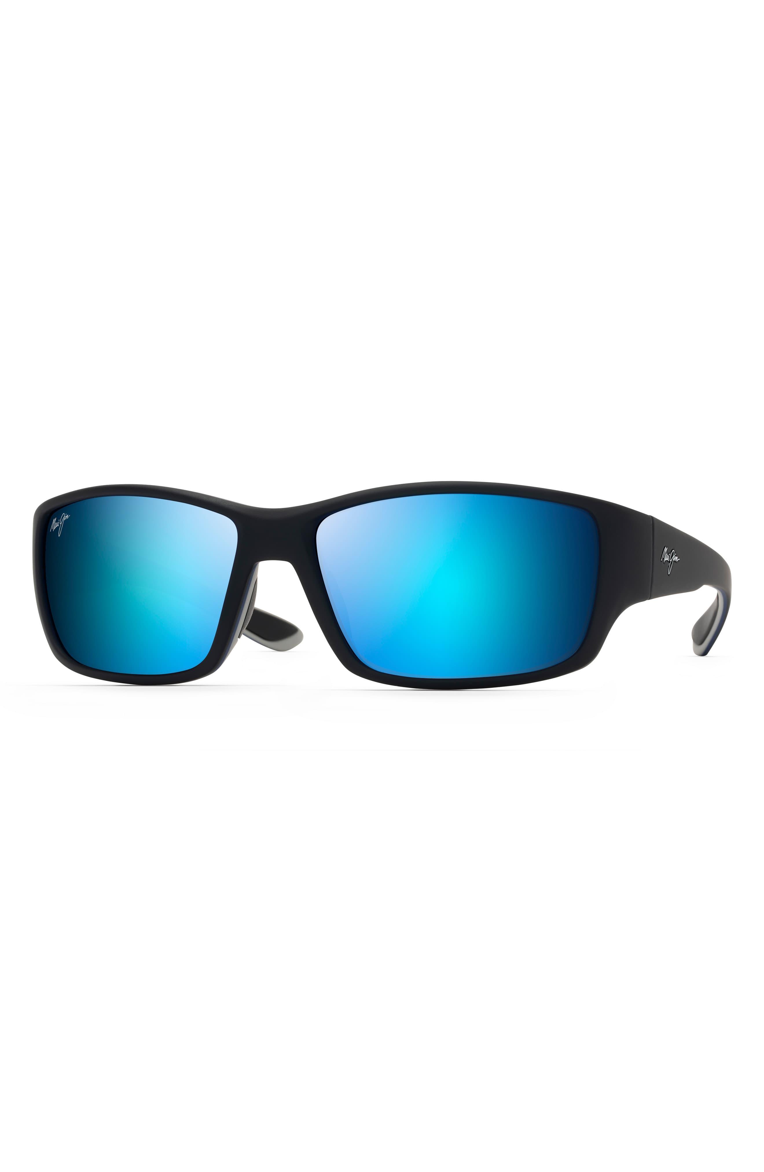 Maui Jim Local Kine 61mm Polarized Wraparound Sunglasses in Blue for