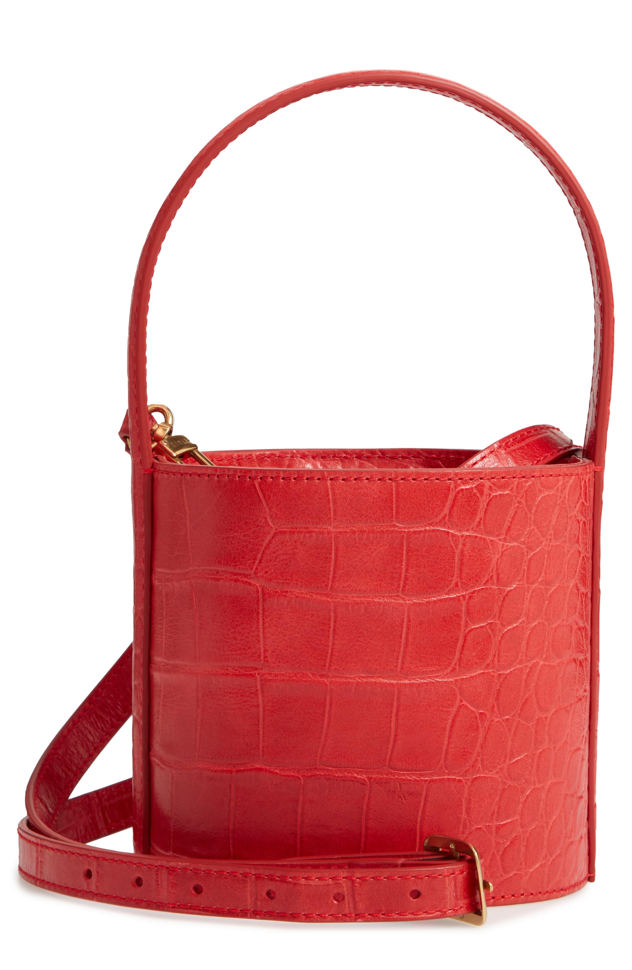 STAUD Mini Bissett Croc Embossed Leather Bucket Bag - in Red - Lyst