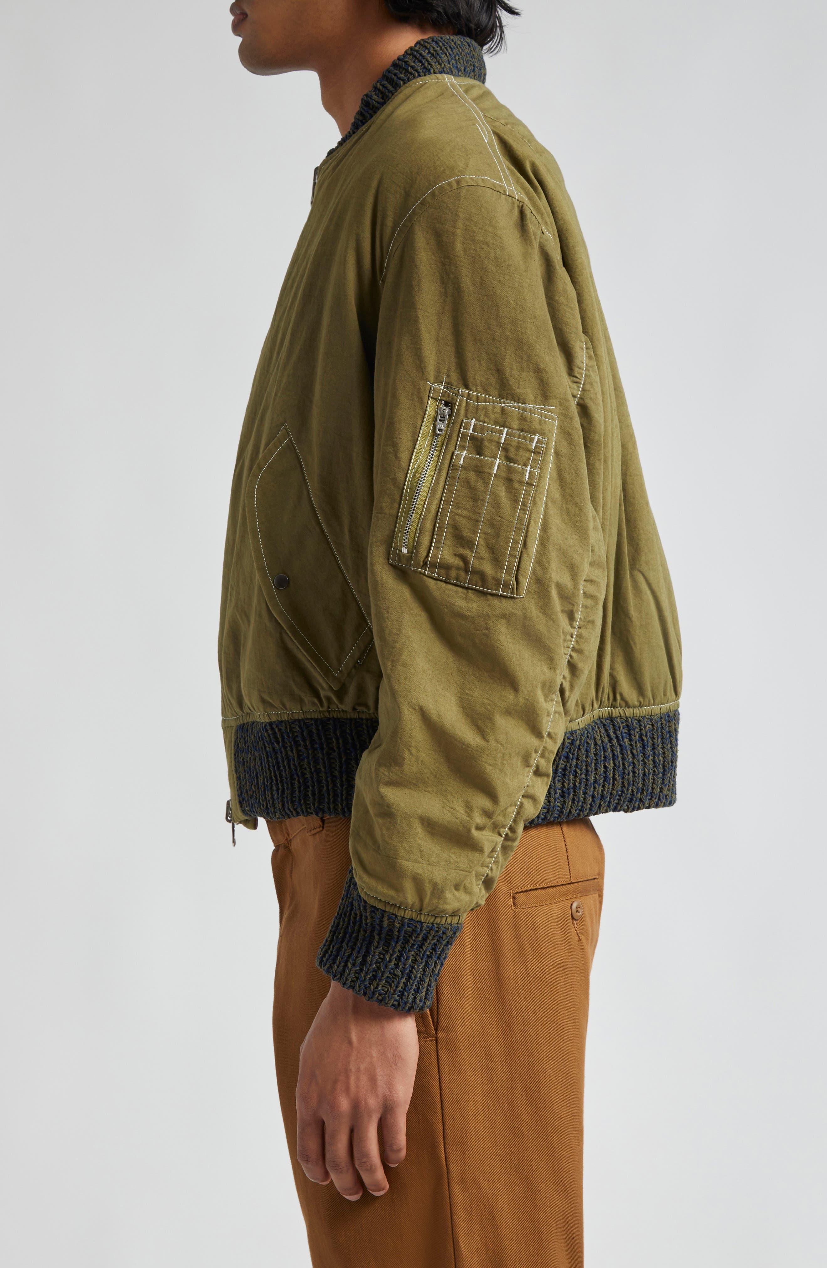 STORY mfg. Seed Reversible Organic Cotton Bomber Jacket in Green 