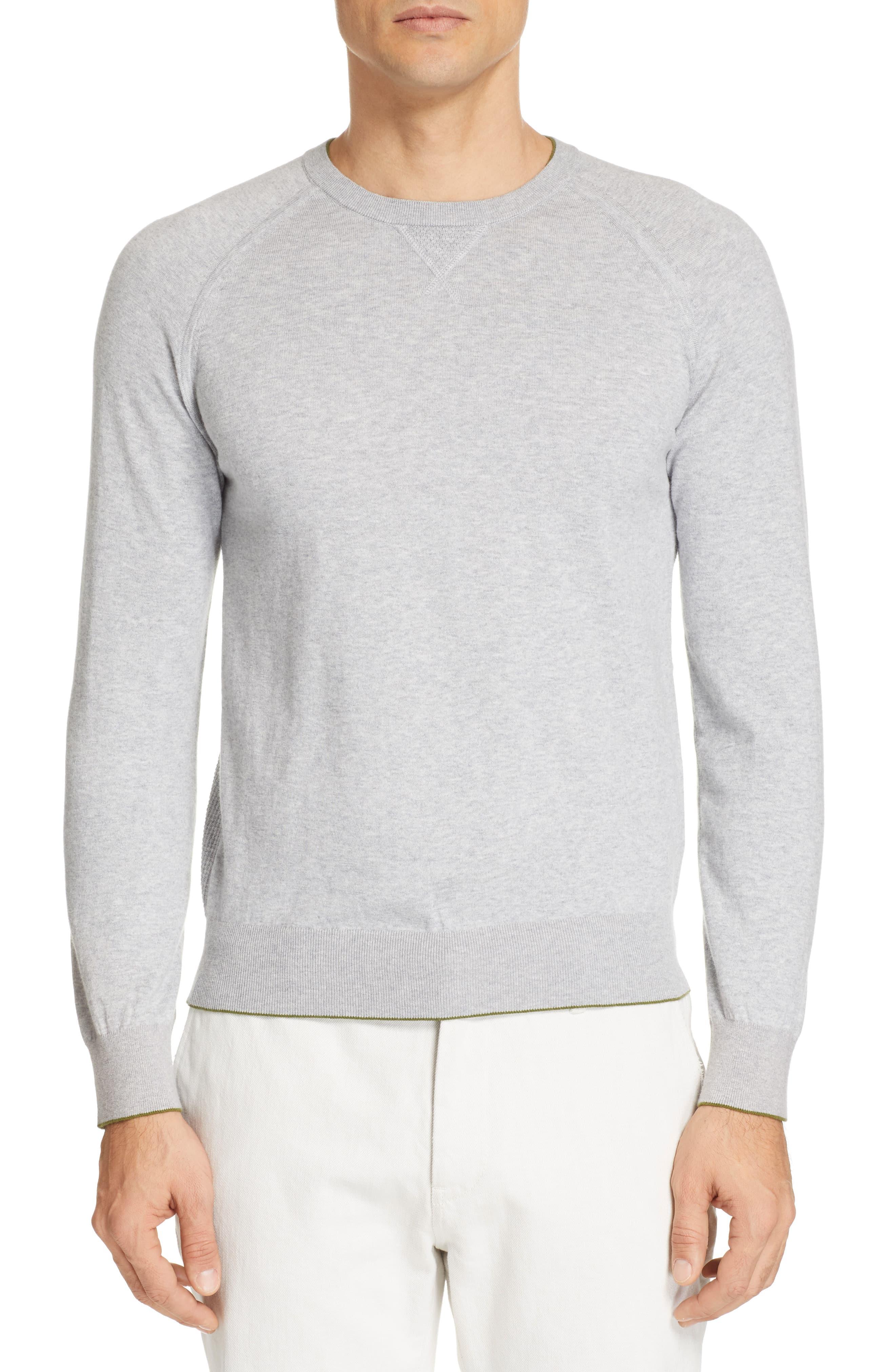 Z Zegna Cotton & Cashmere Extra Slim Fit Crewneck Sweater in Light Grey