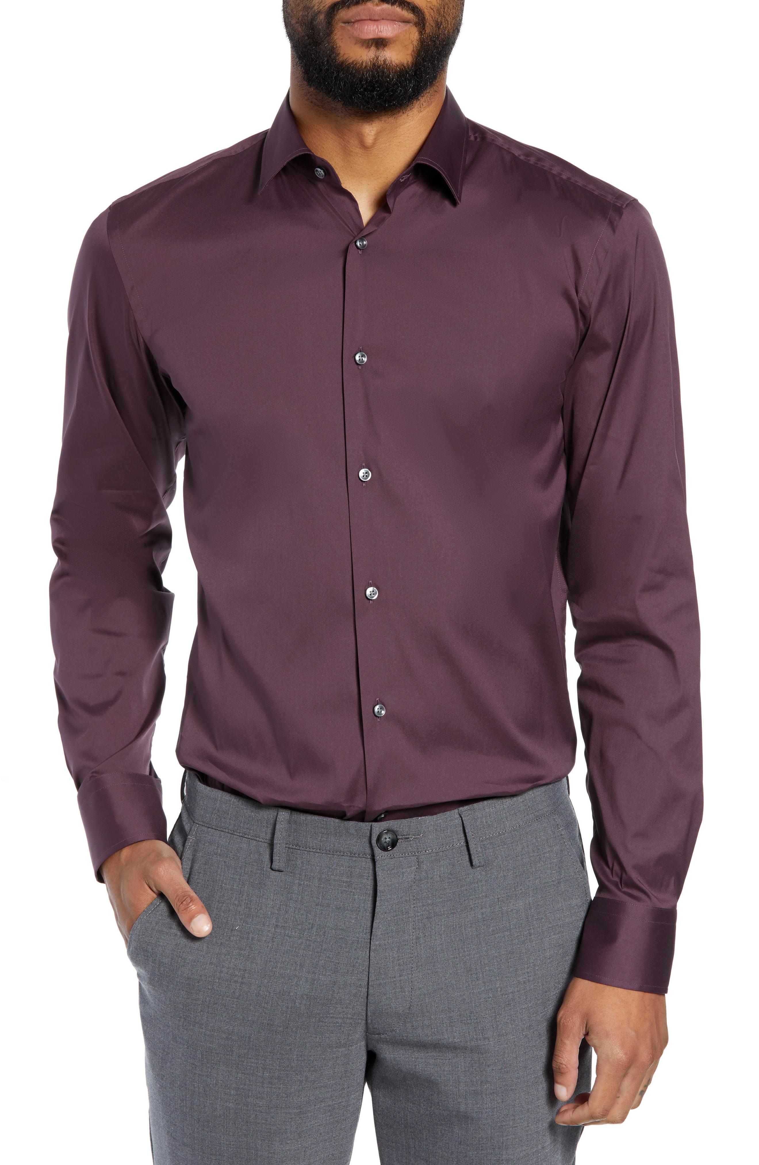 BOSS by Hugo Boss Cotton Jenno Slim Fit Stretch Solid Dress Shirt in Dark  Purple (Purple) for Men - Lyst