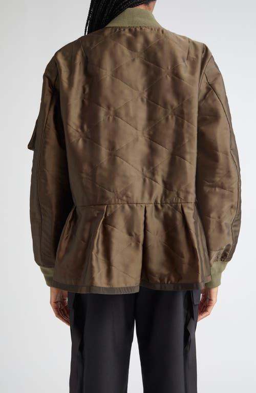 Sacai Quilted Satin Peplum Jacket in Brown | Lyst