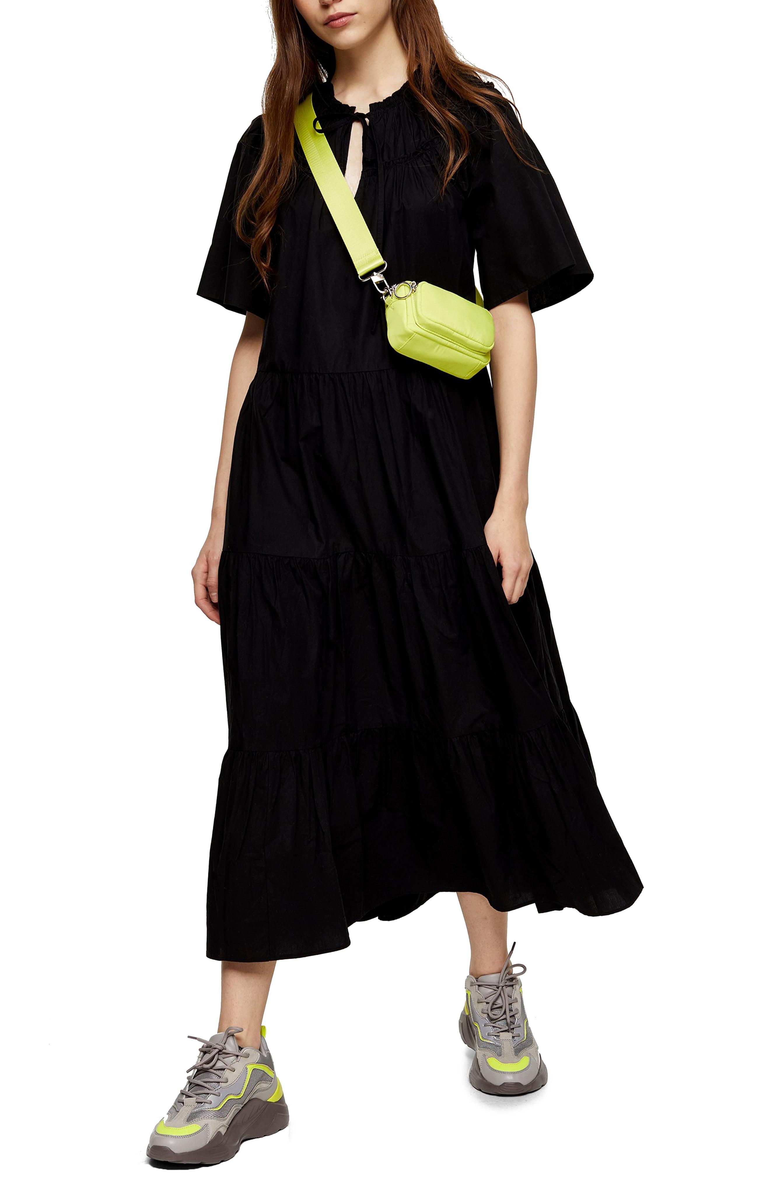 TOPSHOP Black Poplin Smock Midi Dress | Lyst