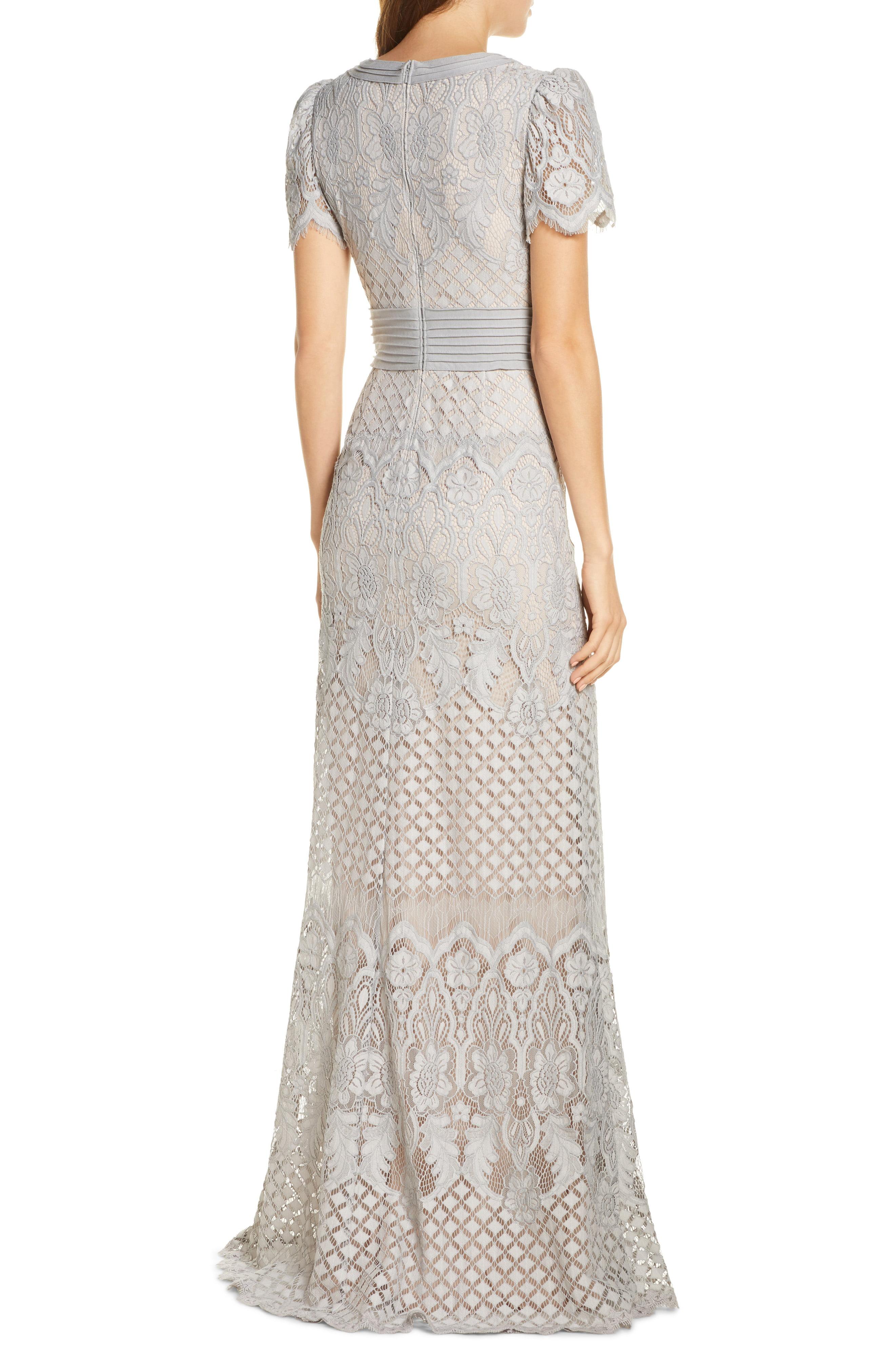 Tadashi Shoji Embroidered Lace Evening Gown in Metallic - Lyst