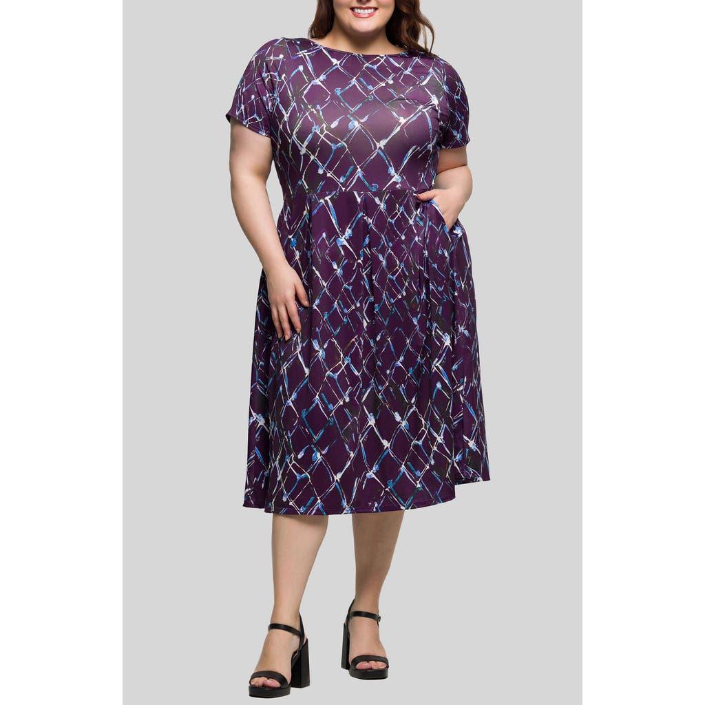24seven Comfort Apparel Short Sleeve Fit & Flare Midi Dress in Purple | Lyst 24seven Comfort Apparel Short Sleeve Fit & Flare Midi Dress in Purple | Lyst