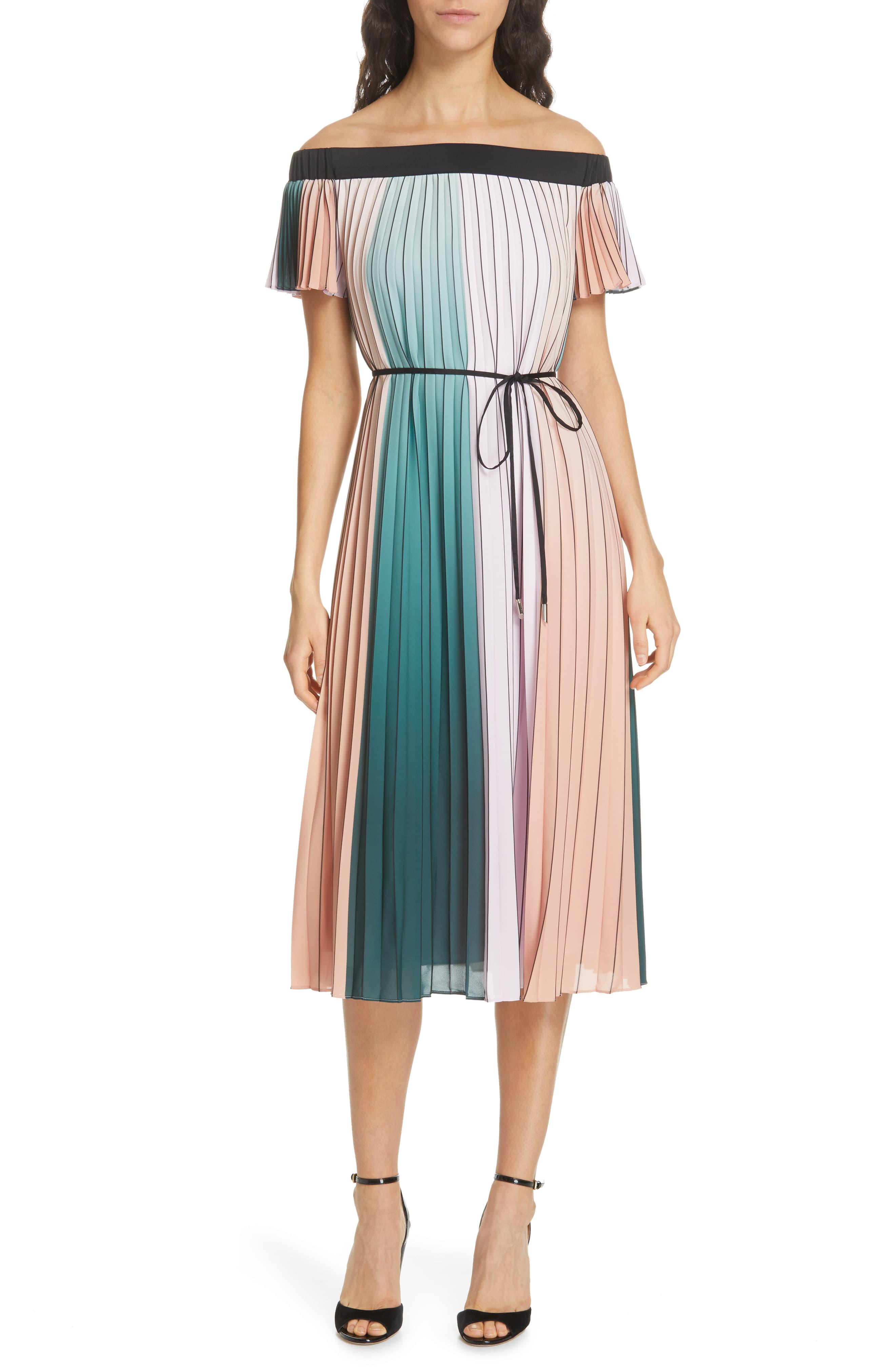 Ted Baker Colour Block Pleated Dress in Purple | Lyst