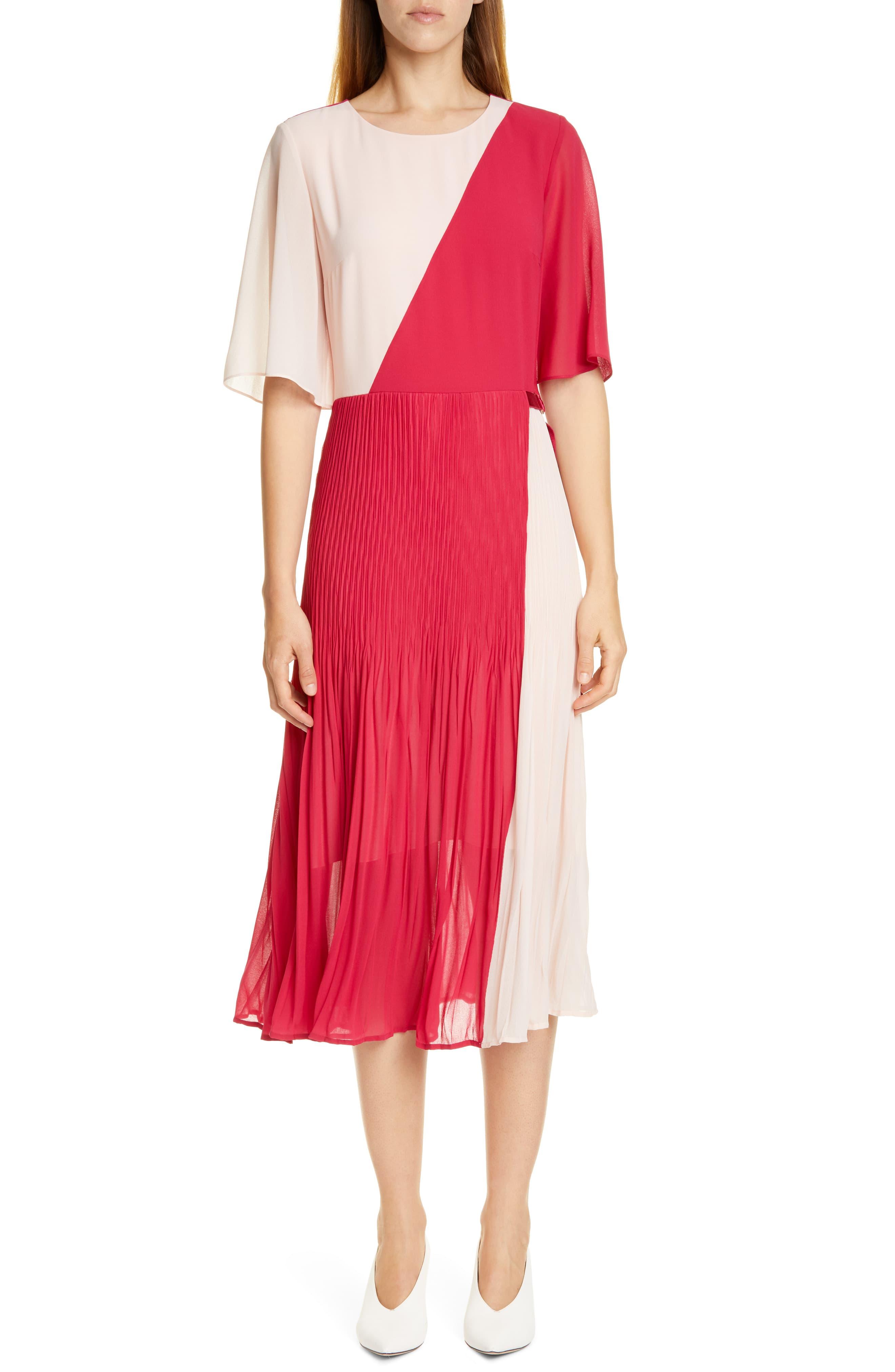 HUGO Kirana Panelled Chiffon Midi Dress in Cerise (Pink) - Save 40 ...