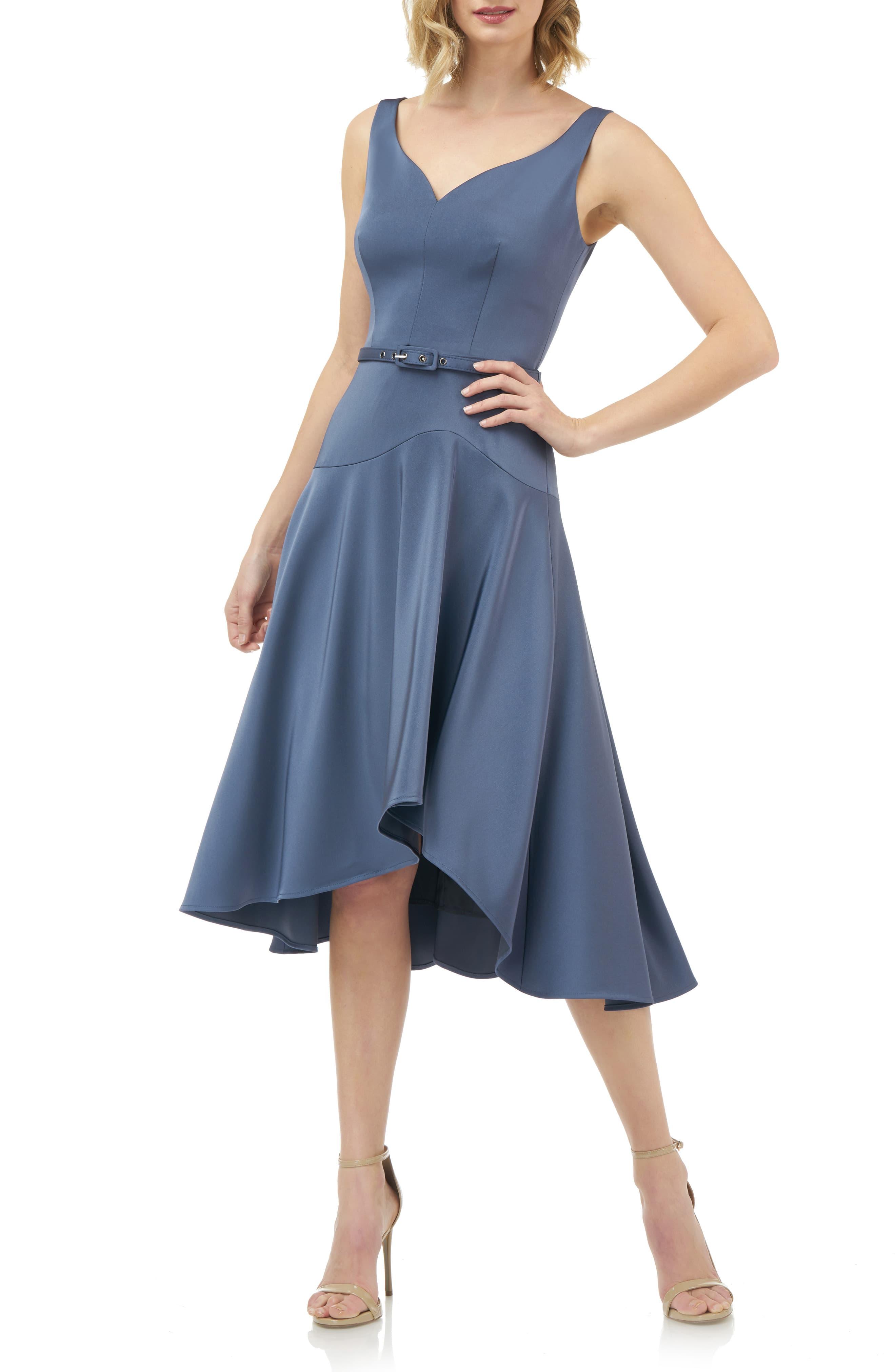 Kay Unger Belted Fit & Flare Dress in Smoke Blue (Blue) - Lyst
