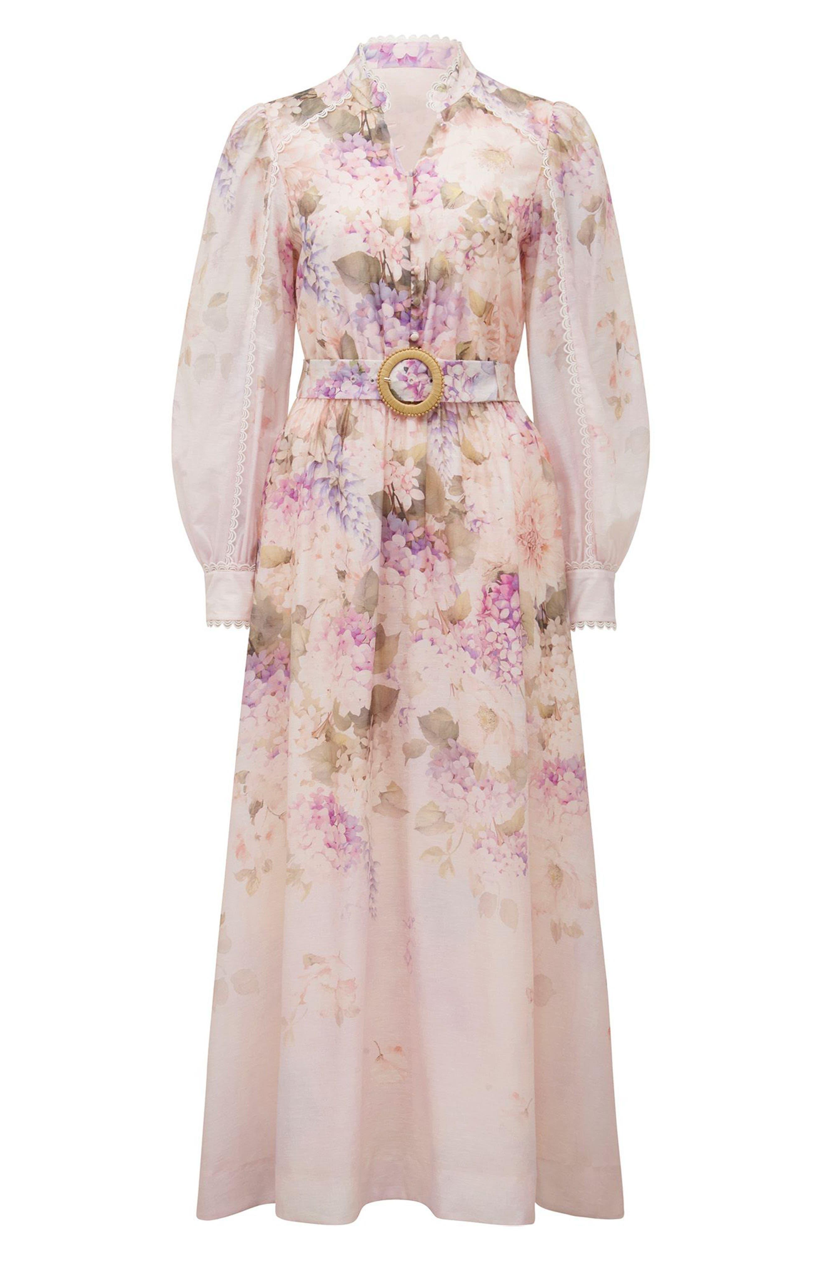 ever new long sleeve dress EVER NEW Peyton Belted Long Sleeve Button Front Maxi Dress in Pink