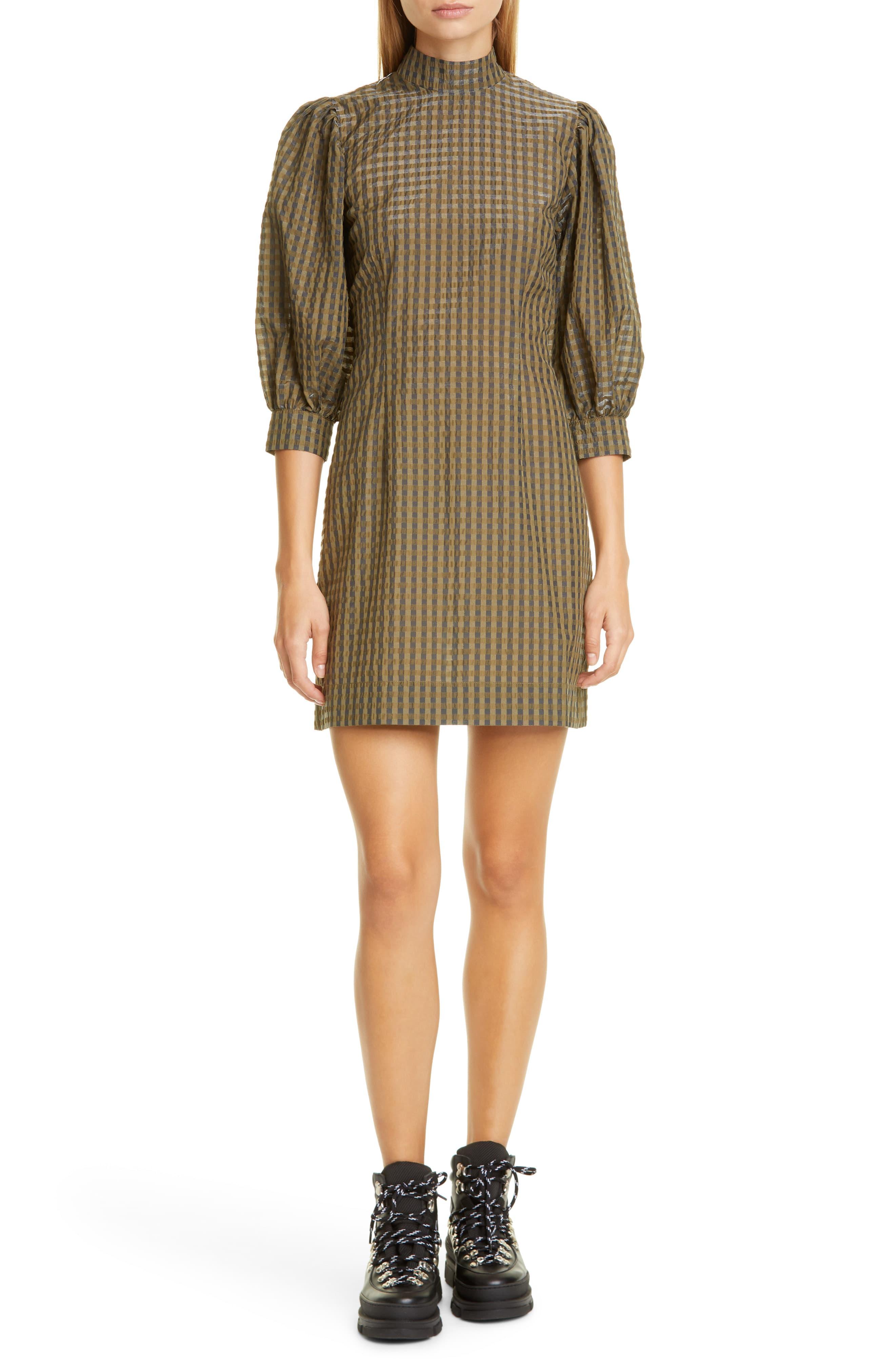 ganni seersucker dress green