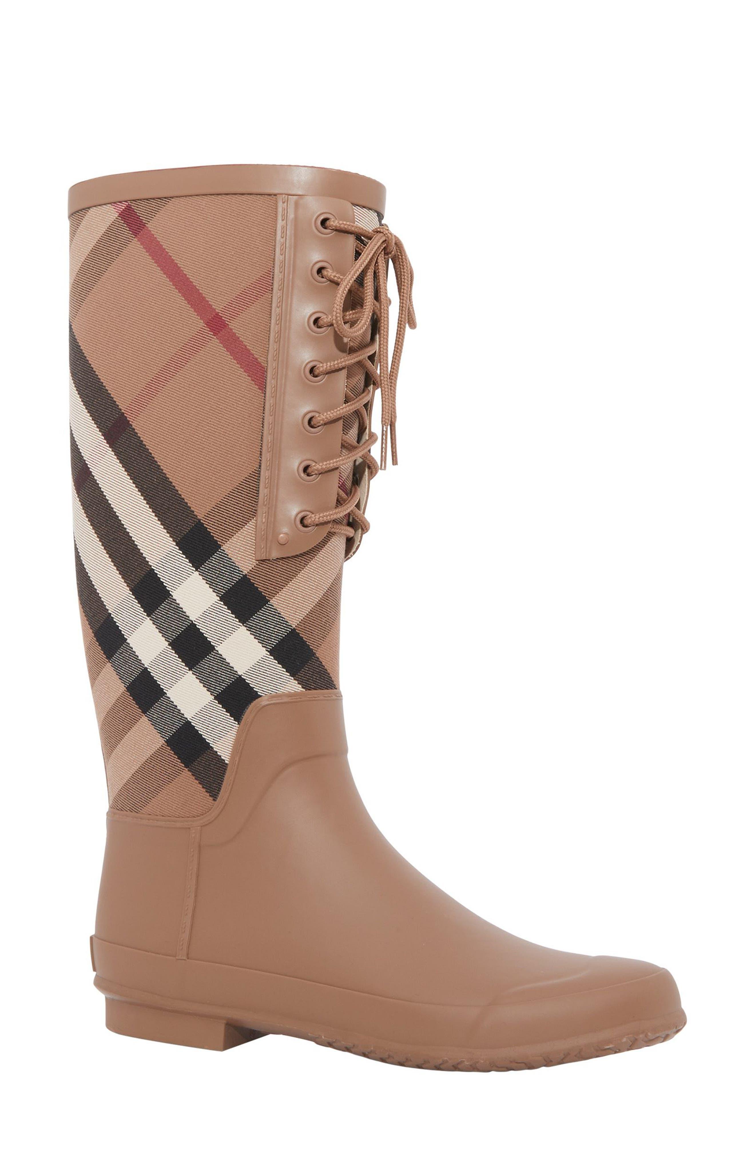 Burberry Simeon Check Waterproof Rain Boot in Brown Lyst
