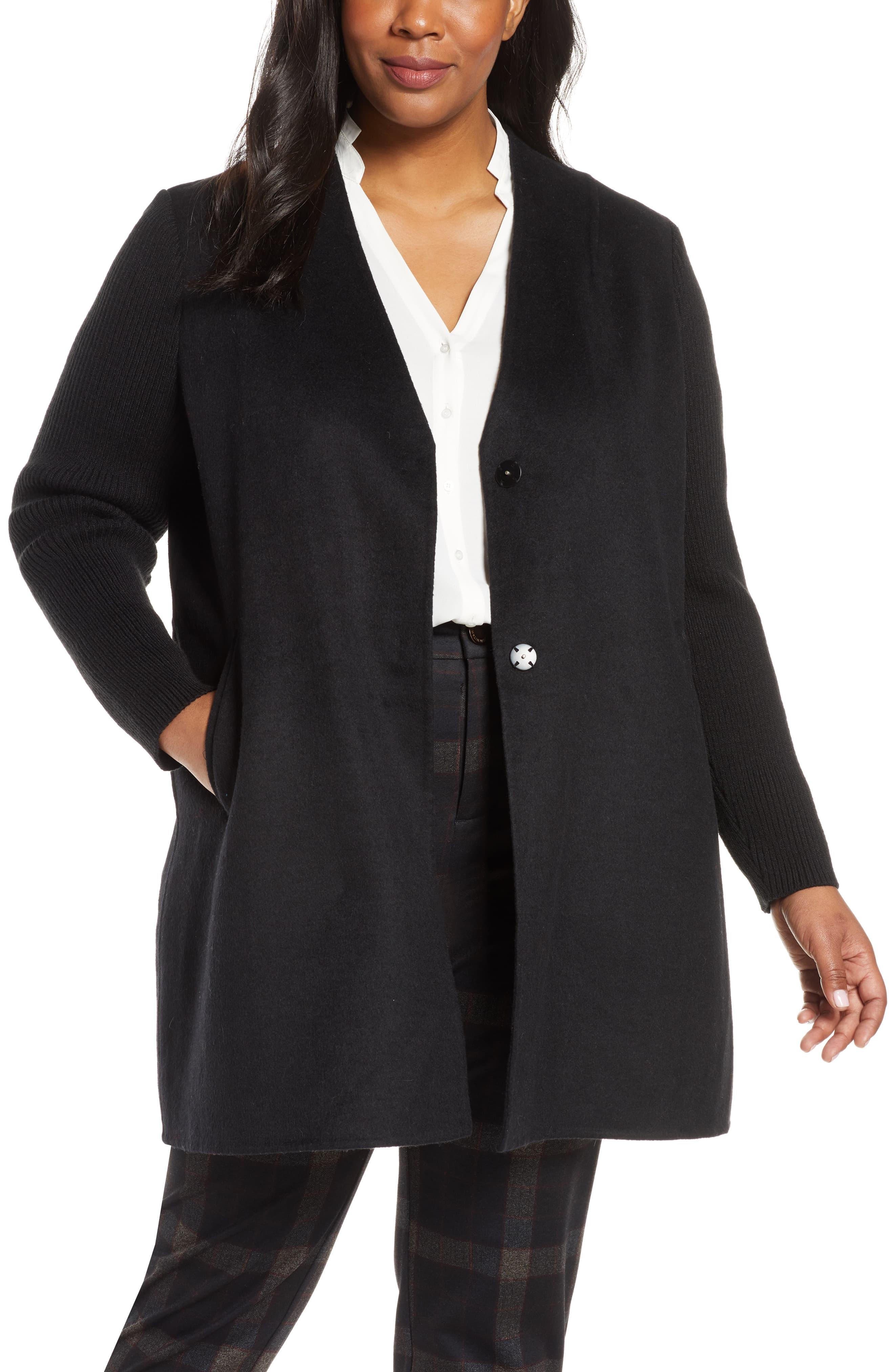 Kenneth Cole Knit Sleeve Wool Blend Coat in Black - Save 34% - Lyst