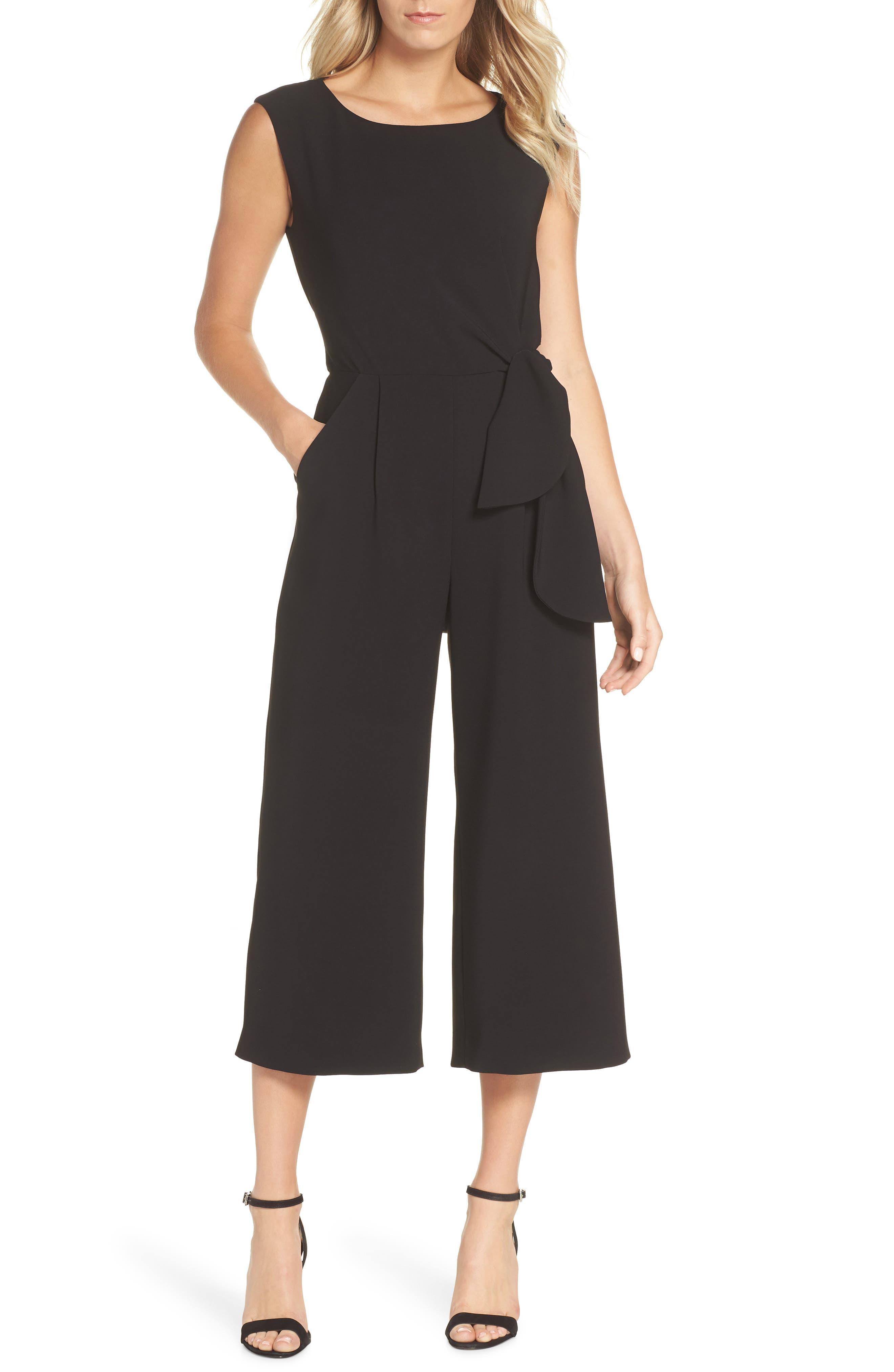 Tahari Tie Waist Crepe Crop Jumpsuit in Black Lyst