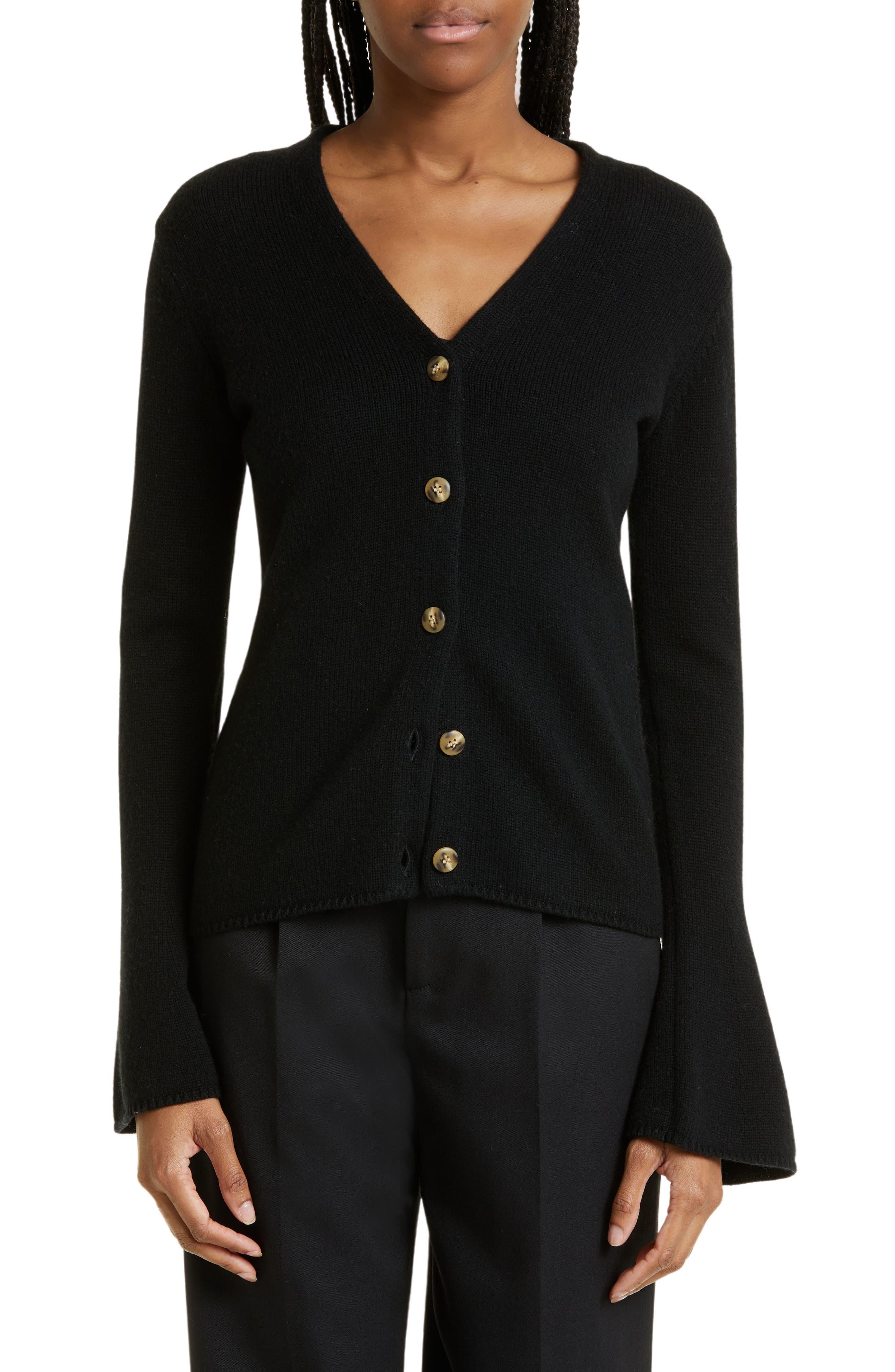 By Malene Birger Cirane Bell Sleeve Wool Cardigan in Black | Lyst