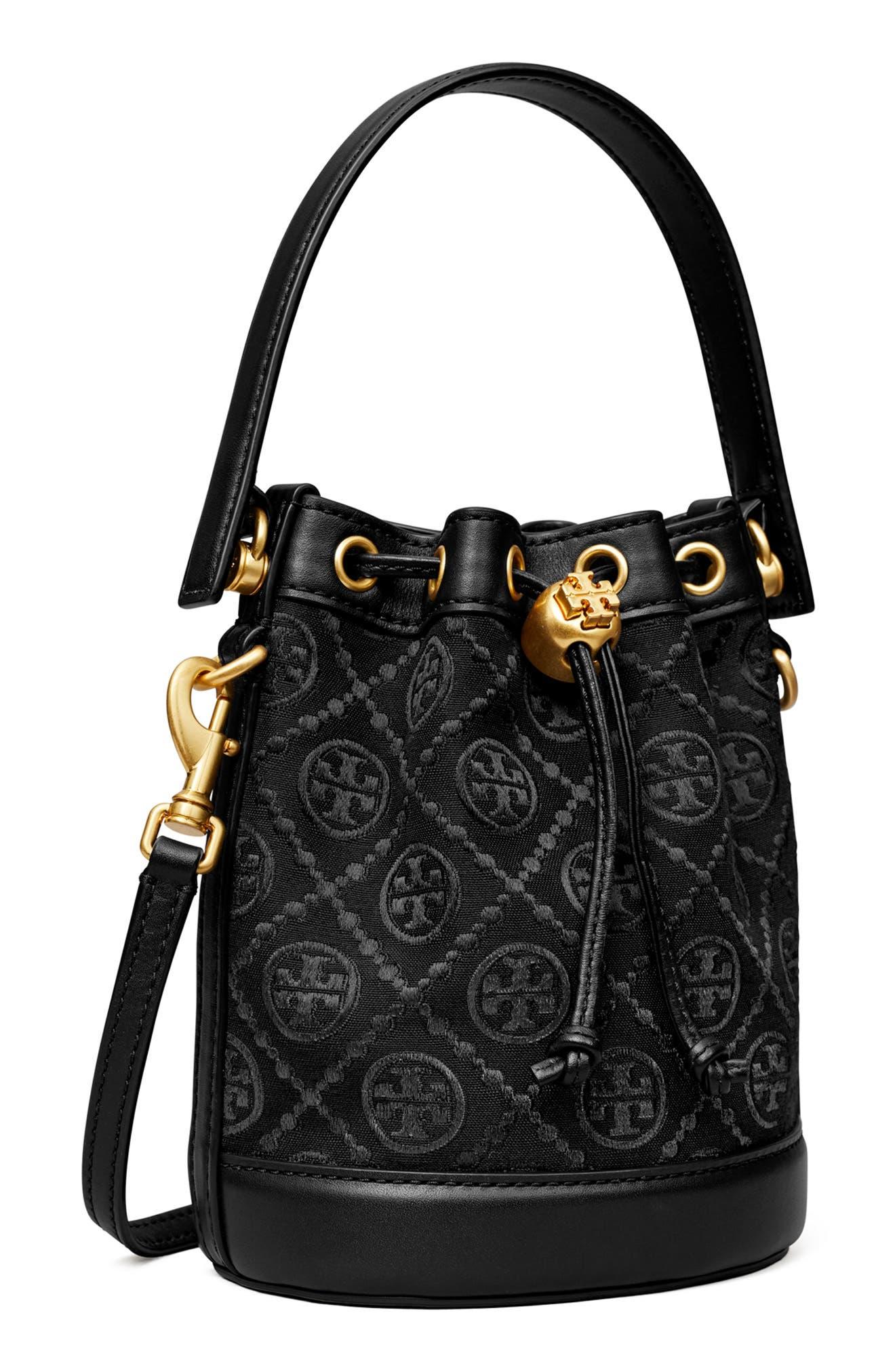 Tory Burch Mini T-Monogram Bucket Bag in Black