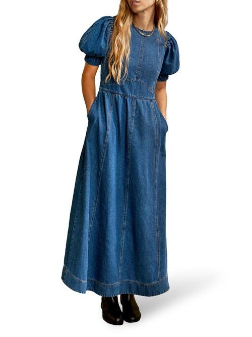 white christmas dresses Puff-Sleeve Denim Midaxi Dress – Ro&Zo main image 0