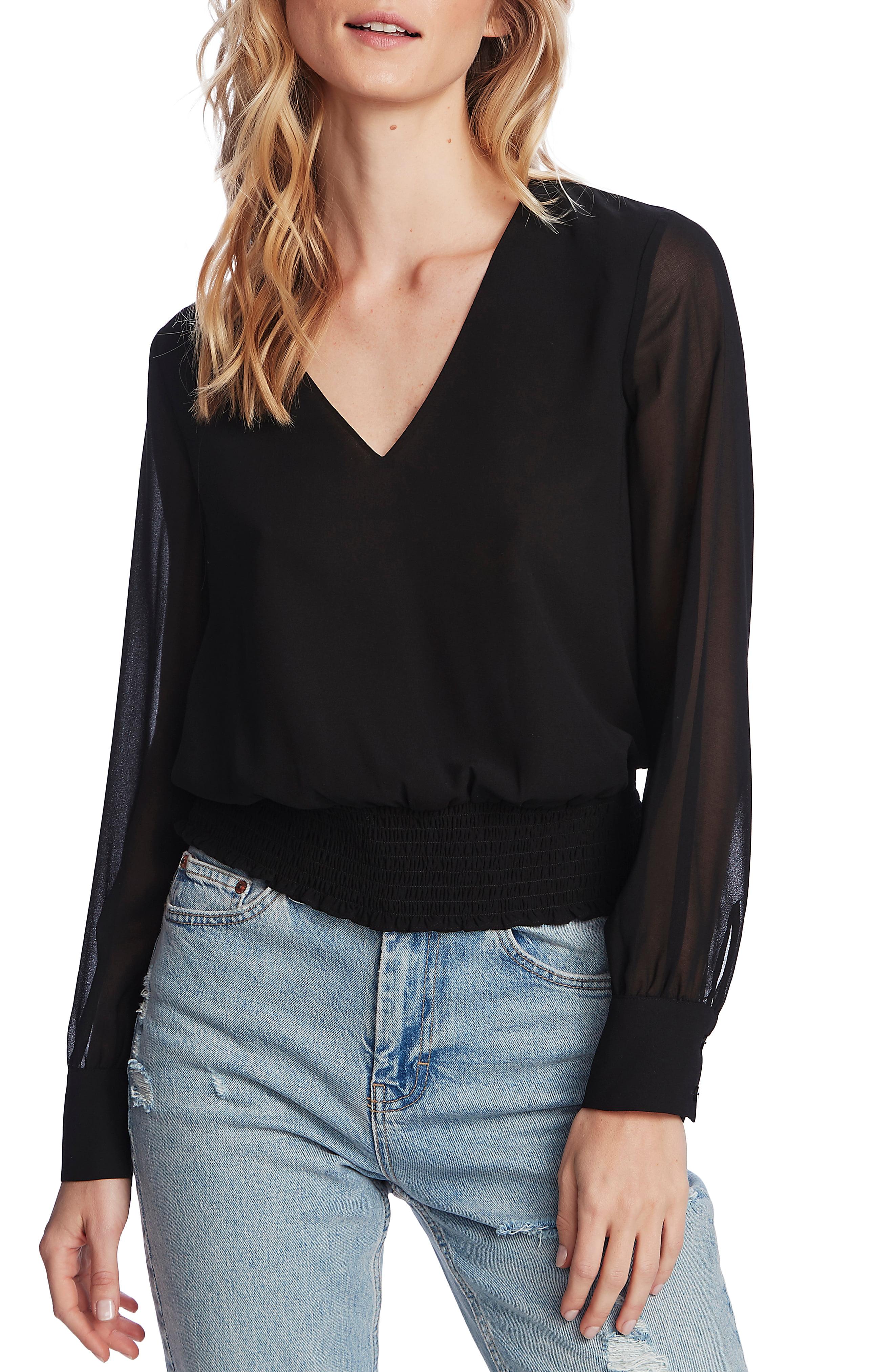 1.STATE Smocked Waist Blouse in Black - Lyst