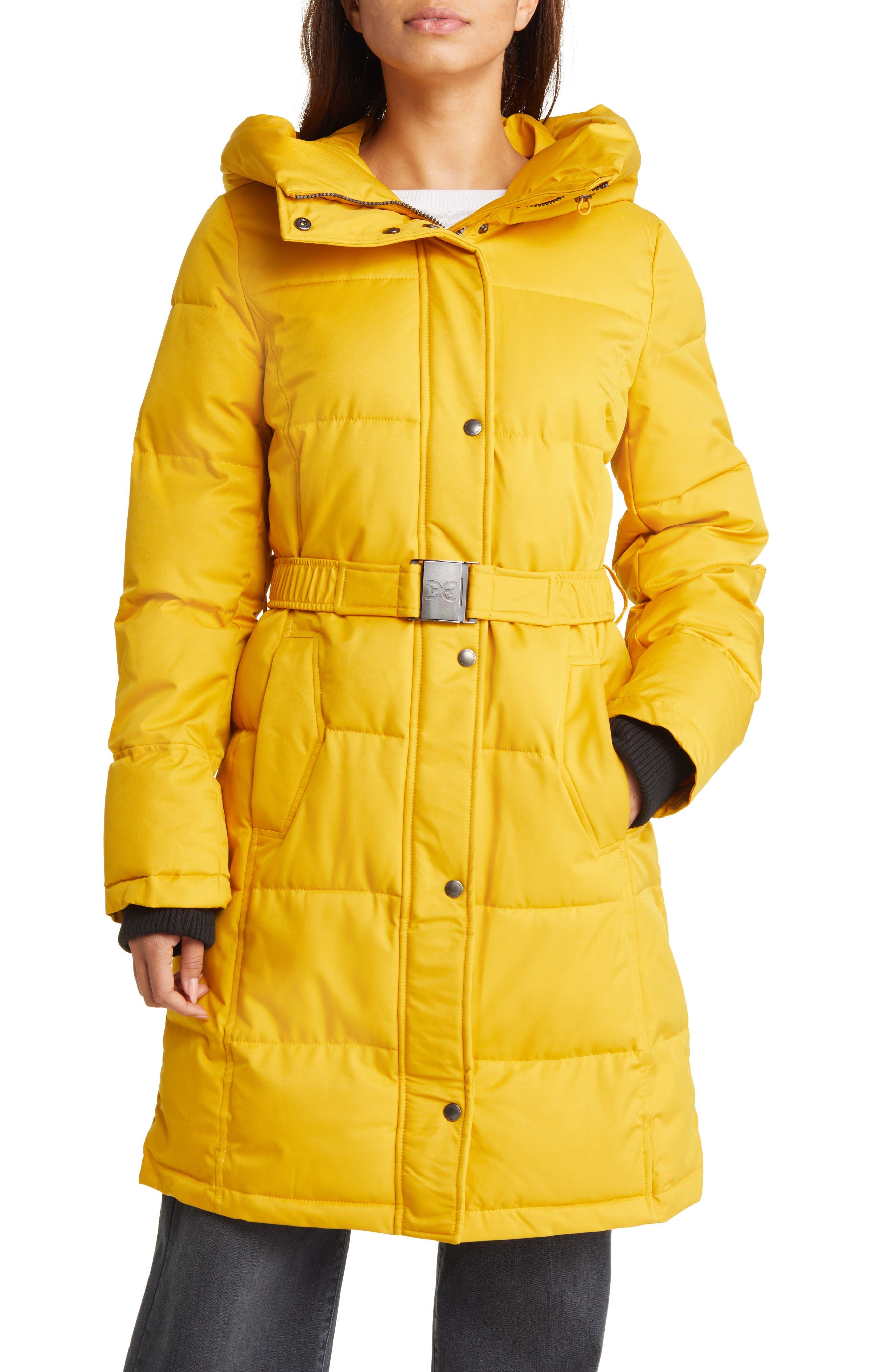 Sam Edelman Belted Longline Puffer Jacket in Yellow | Lyst