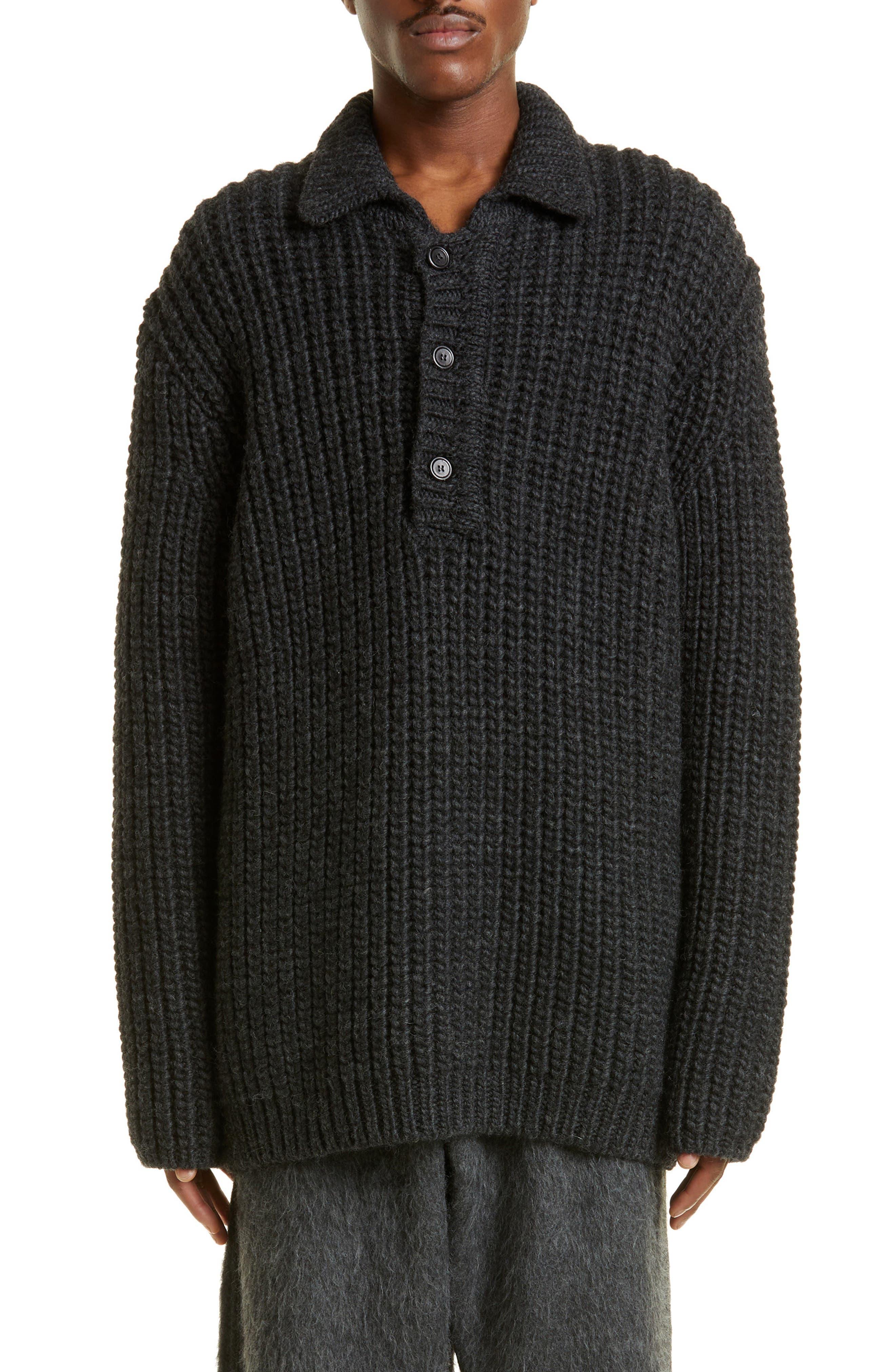 Our Legacy Big Piquet Virgin Wool Polo Sweater in Gray for Men Lyst