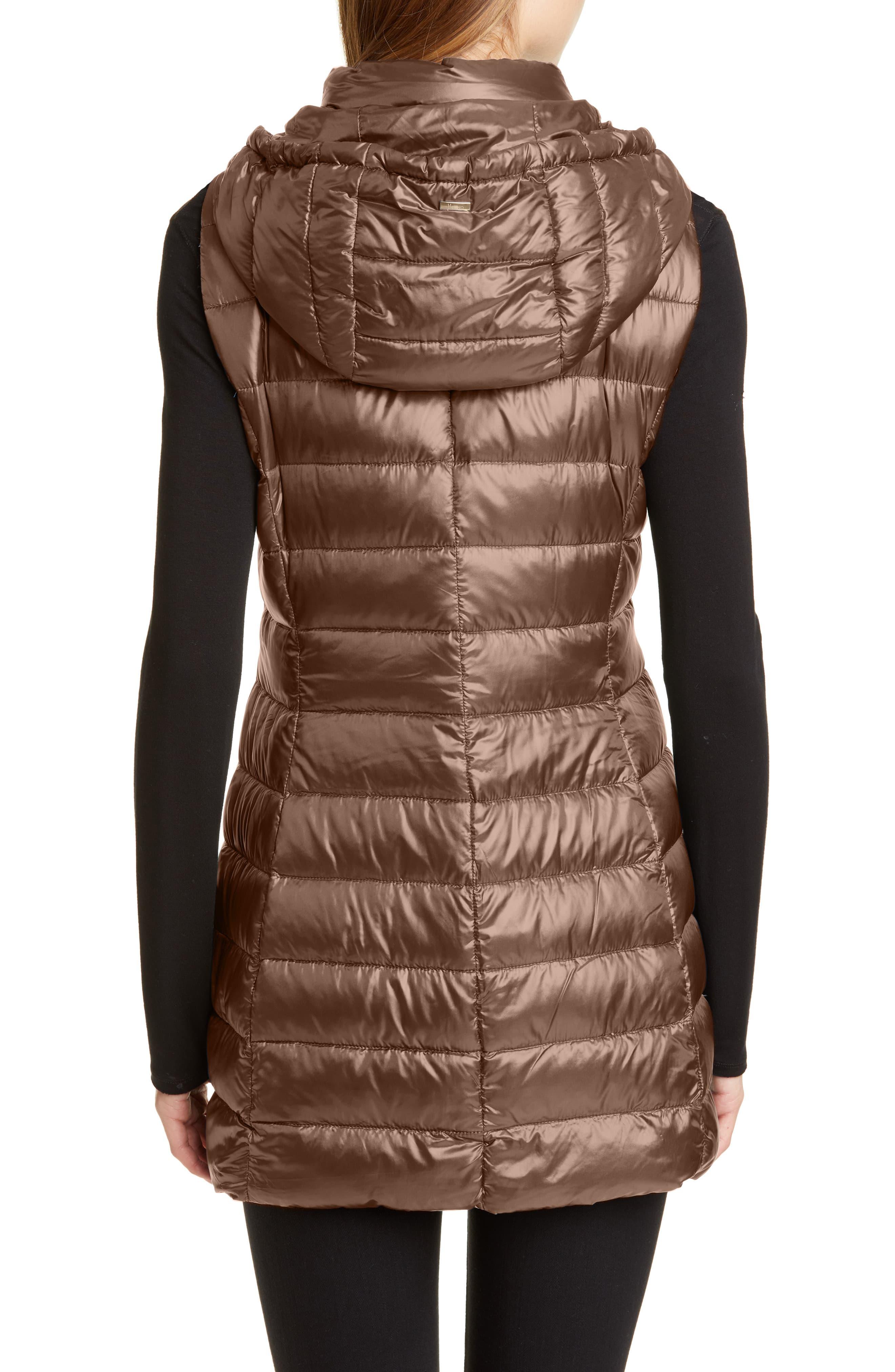 Herno Synthetic Long Fitted Down Vest With Removable Hood in Camel ...
