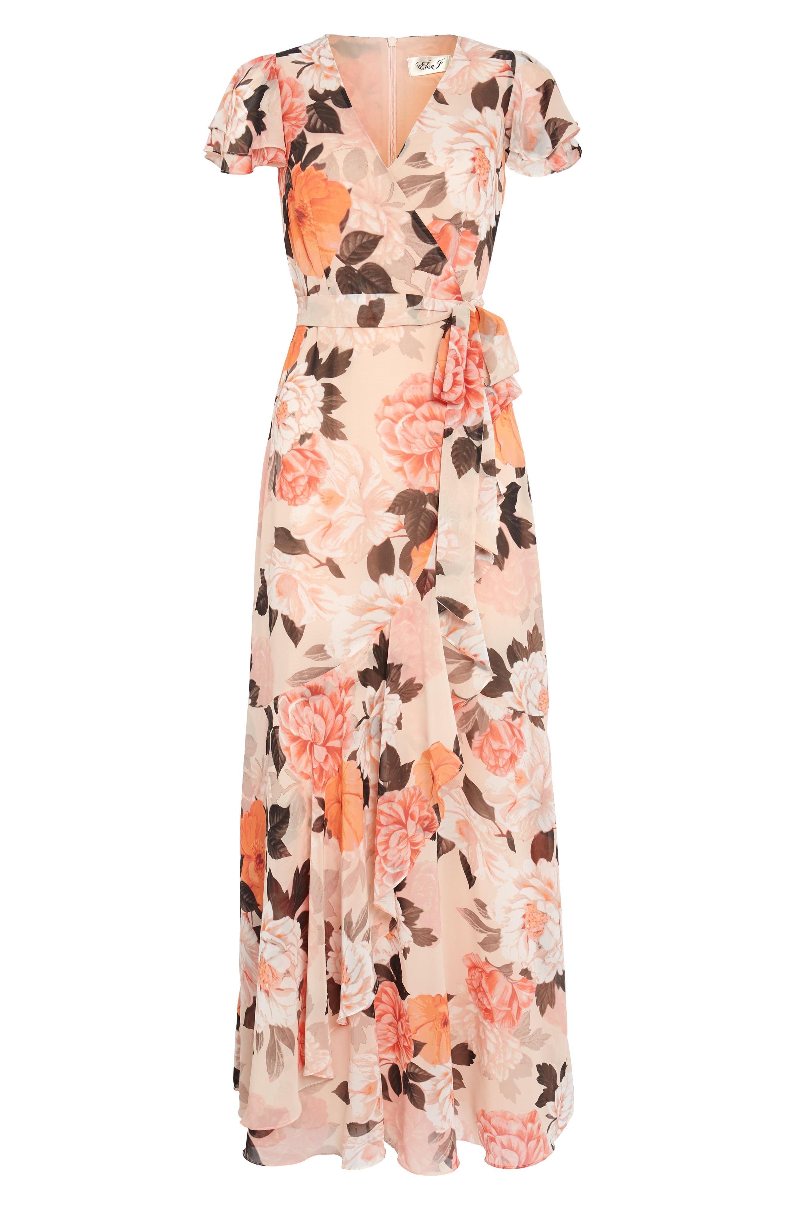 Eliza J Floral Print Faux Wrap Maxi Dress in Blush (Pink) - Save 60% - Lyst