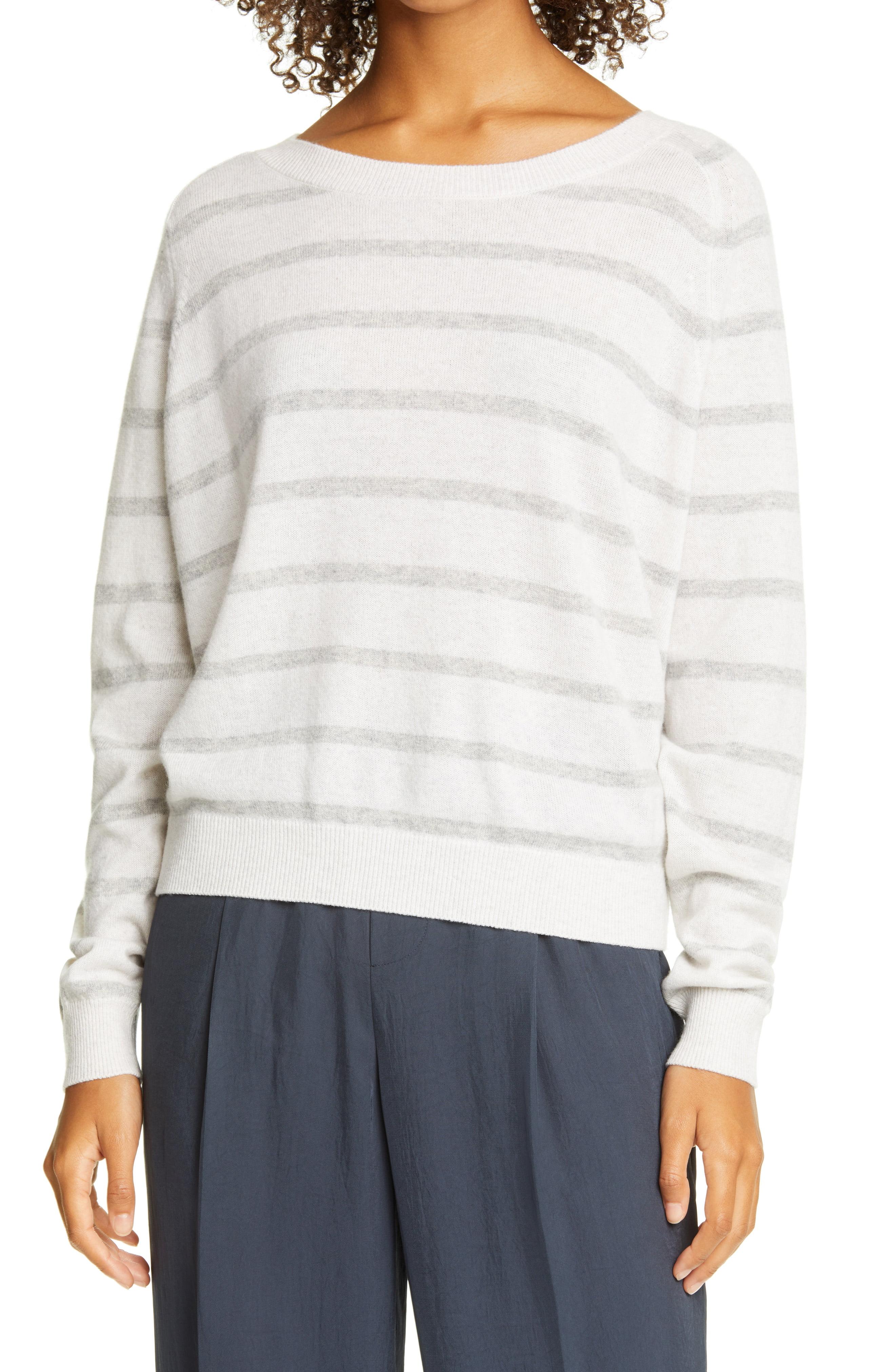 Vince Stripe Wool & Cashmere Sweater in Heather White/ Heather Grey ...