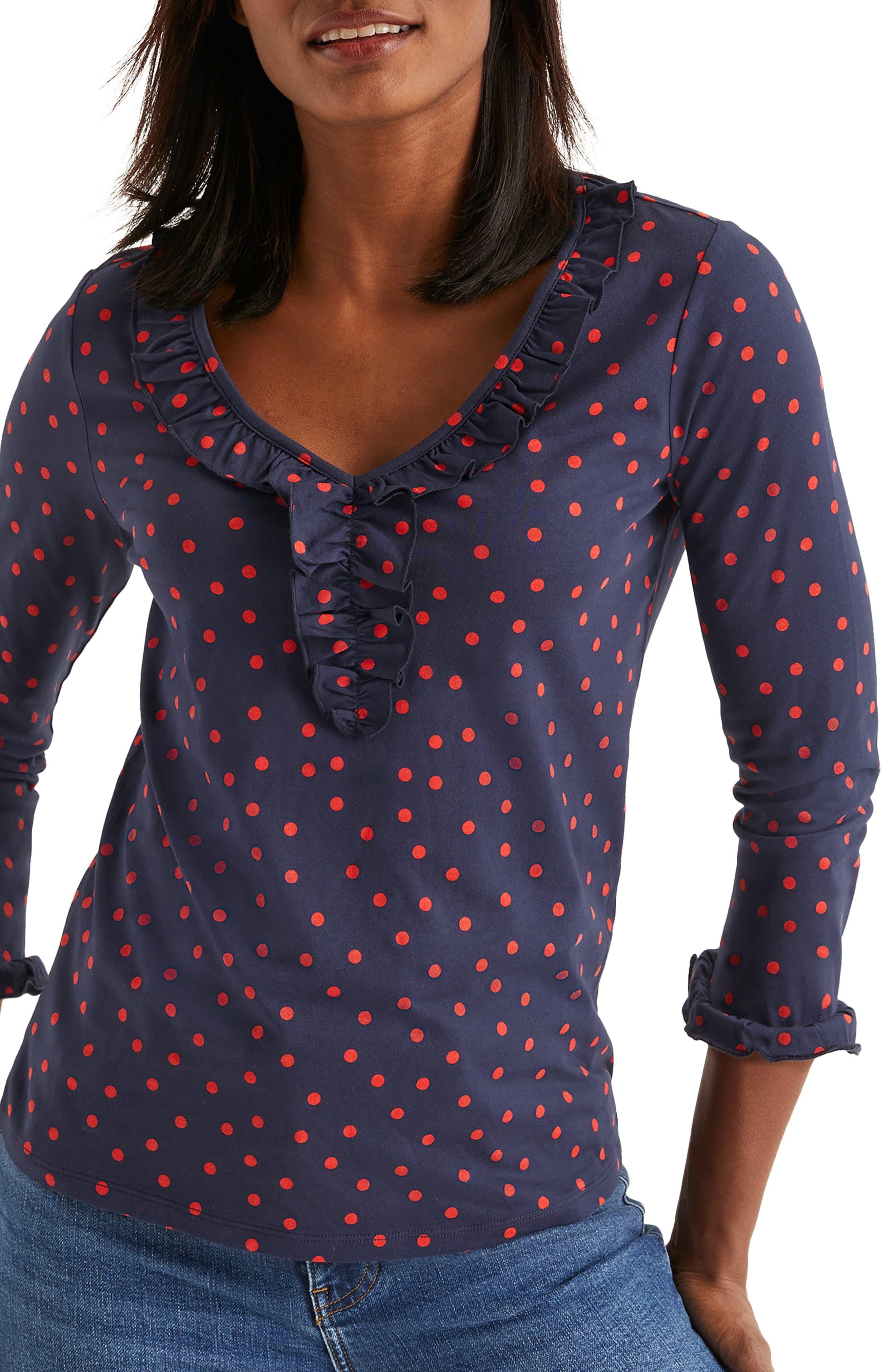 Boden Federica Polka Dot Jersey Top in Blue Lyst