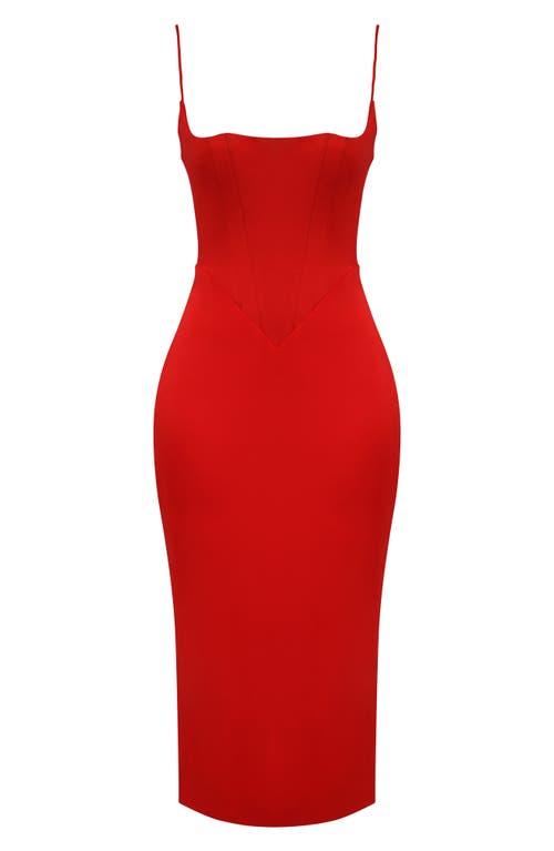 House Of Cb Anais Satin Corset Midi Dress in Red | Lyst