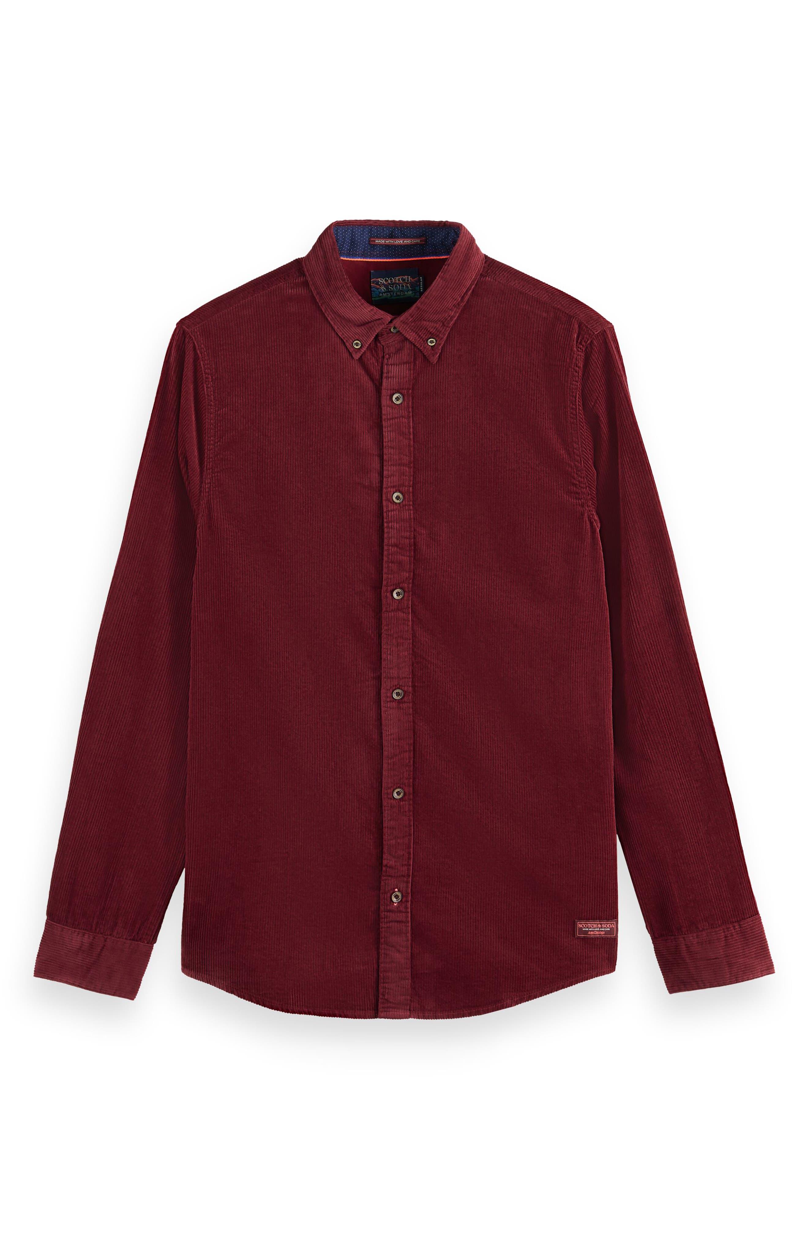 Scotch & Soda Regular Fit Corduroy Buttondown Shirt in Bordeaux (Red