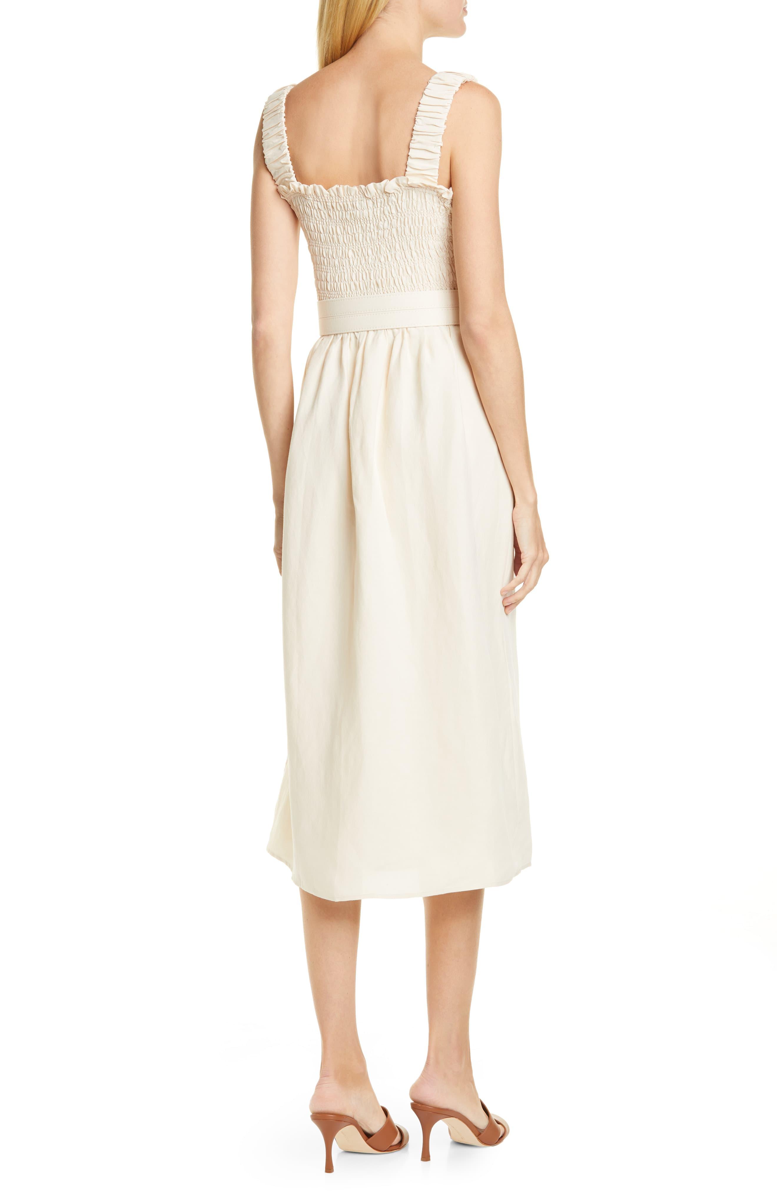 Nicholas Smocked Silk & Linen Apron Midi Dress Lyst