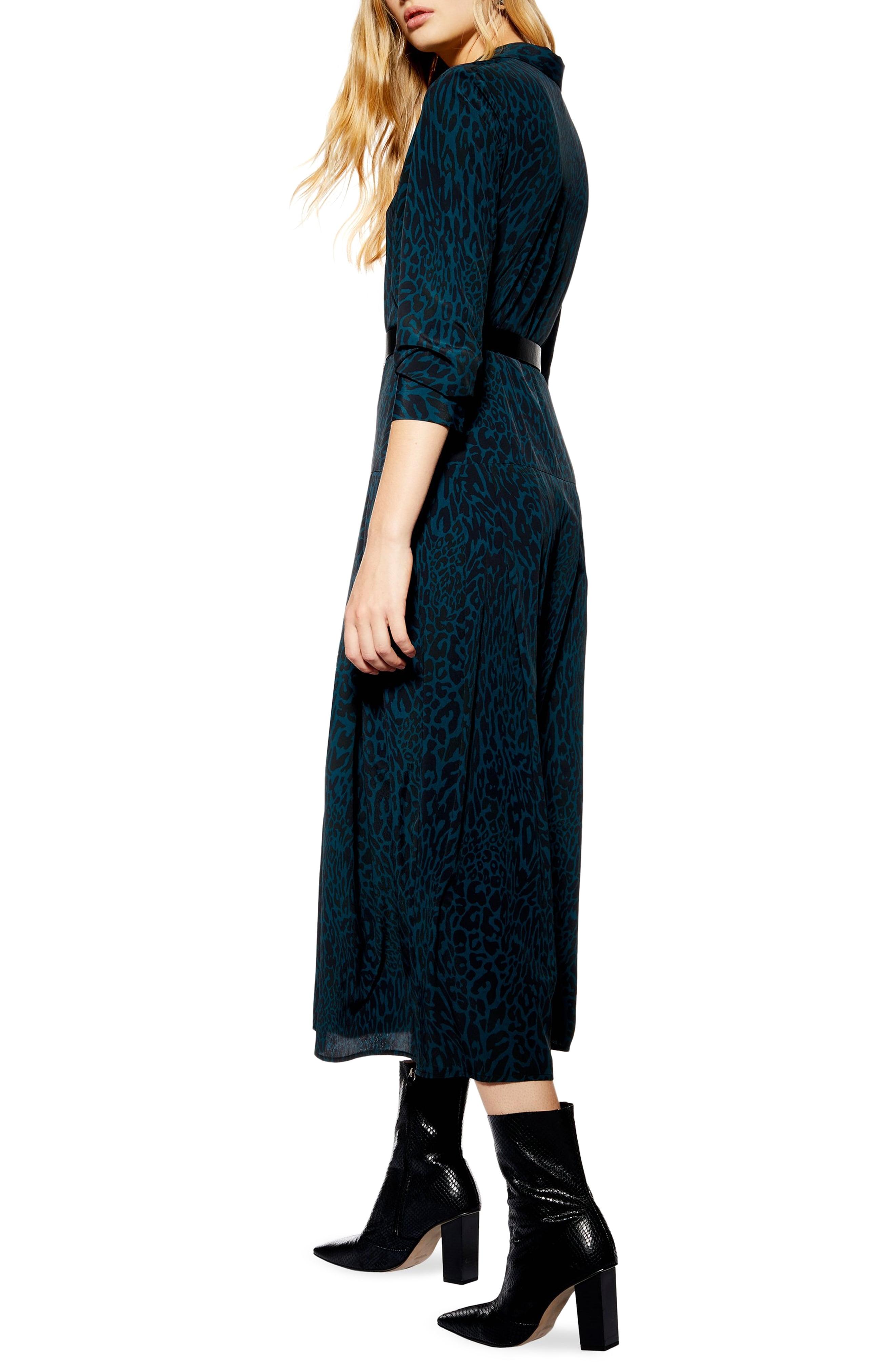 teal animal print midi dress