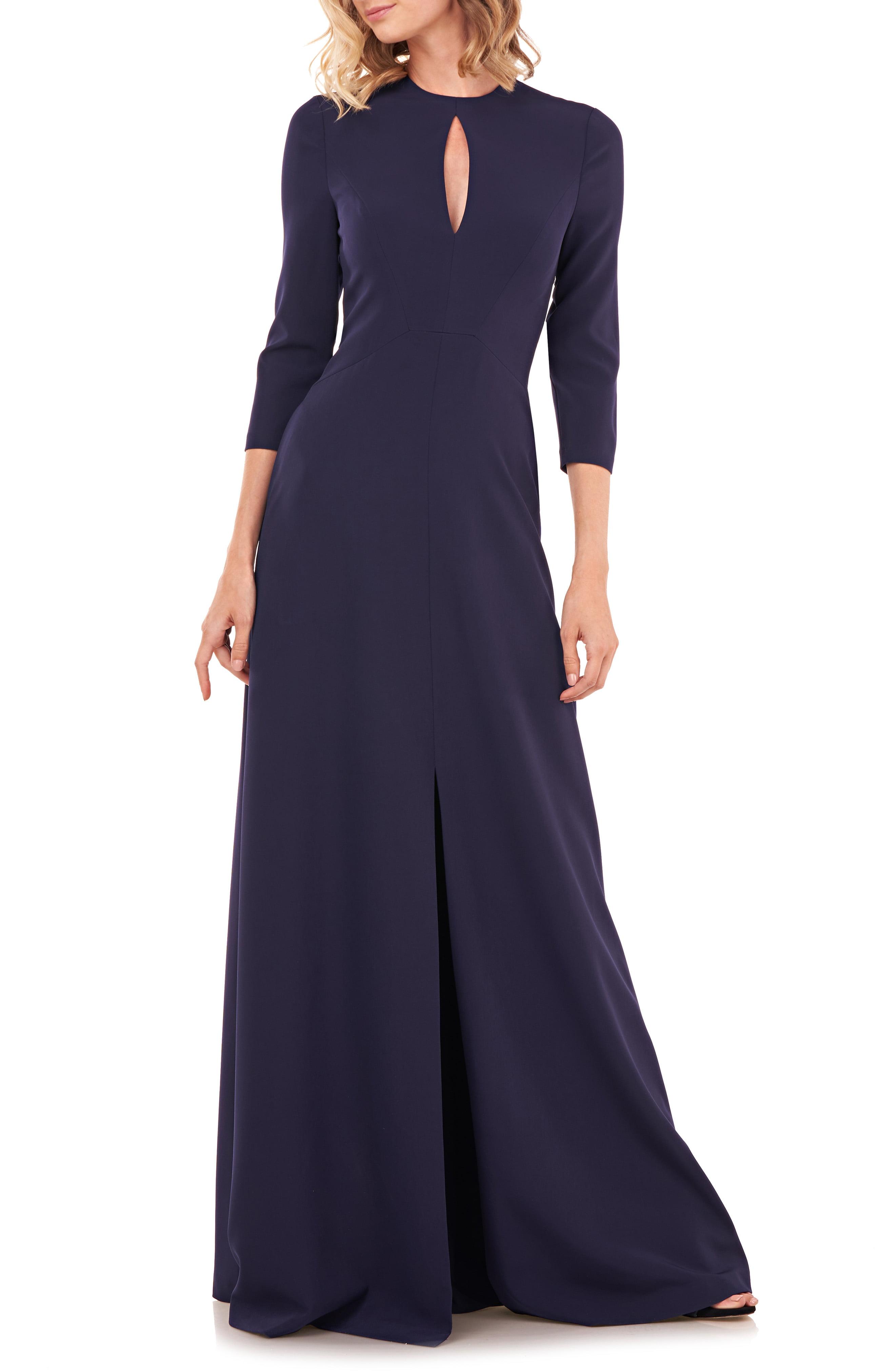 Kay Unger Hannah Stretch Crepe A-line Gown in Navy (Blue) - Lyst