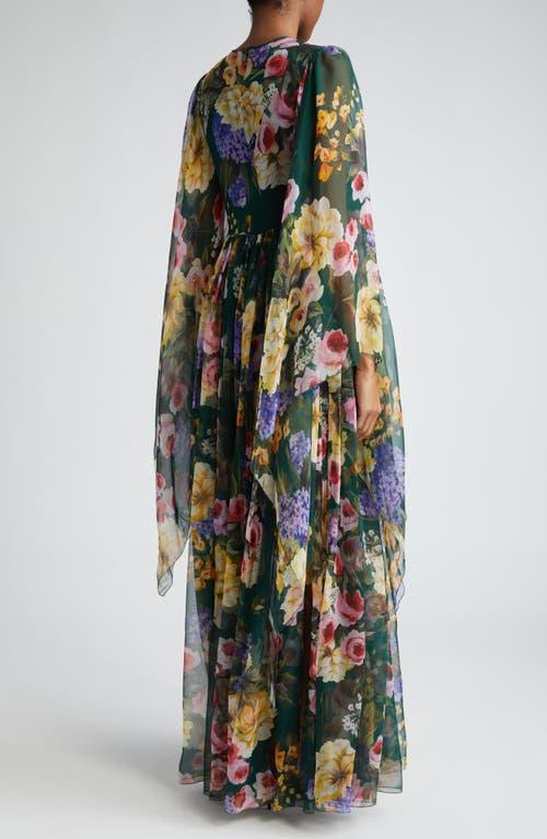 Dolce & Gabbana Garden Floral Print Long Sleeve Silk Chiffon Maxi Dress in  Blue
