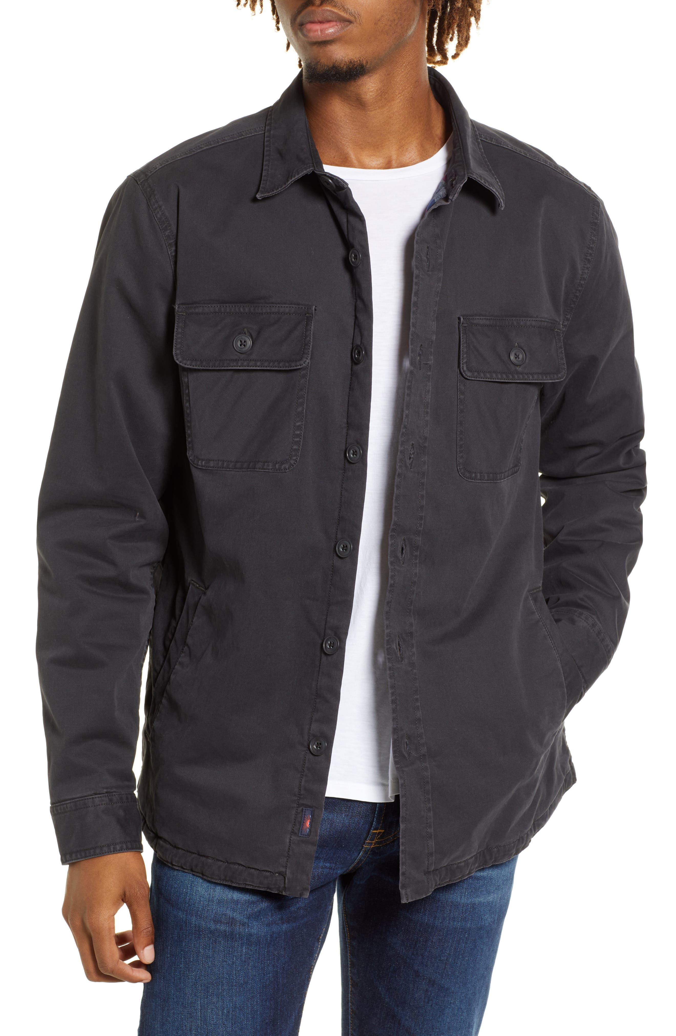 Faherty Cpo Blanket Lined Stretch Organic Cotton Shirt Jacket in Black